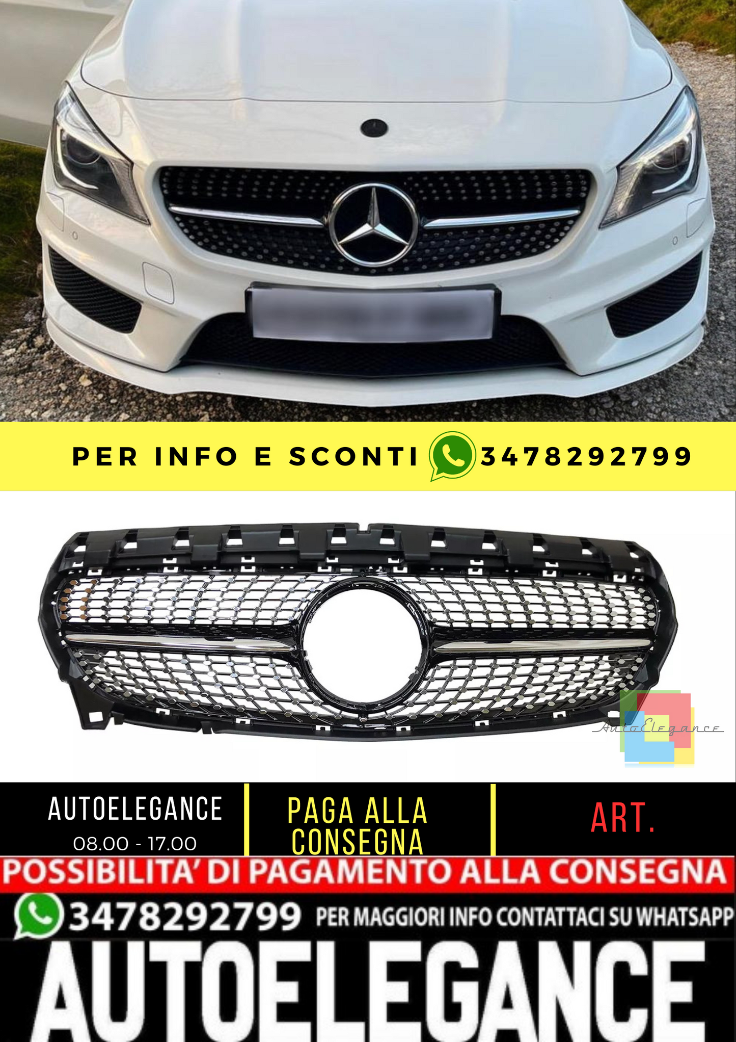 💥GRIGLIA REFRIGATOR NERO DIAMANTE ADATTO PER Mercedes Benz CLA Kl W117 16-19💥