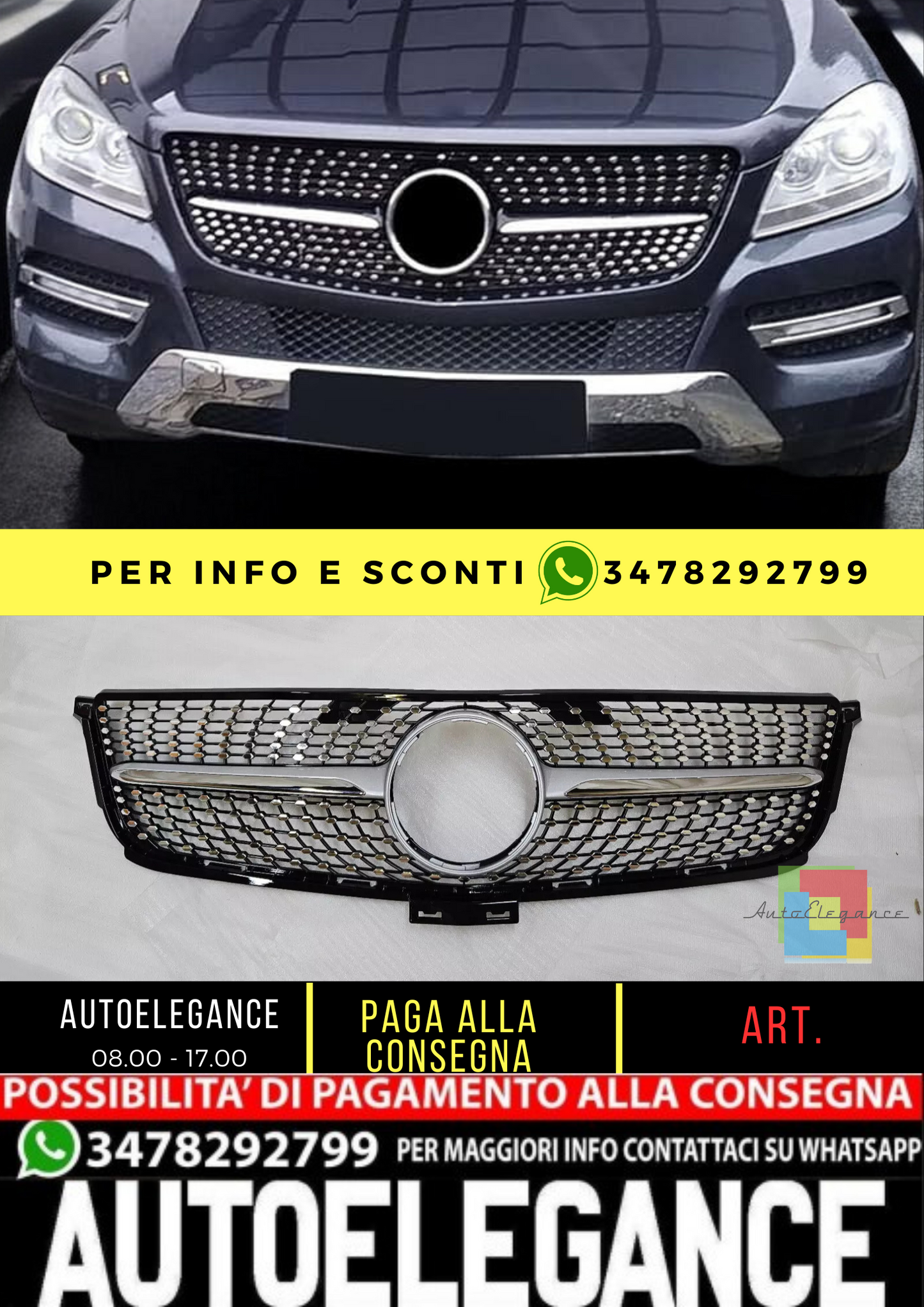 💥GRIGLIA RADIATORE ARGENTO DIAMANTE ADATTO PER Mercedes Benz ML W166 11-20💥