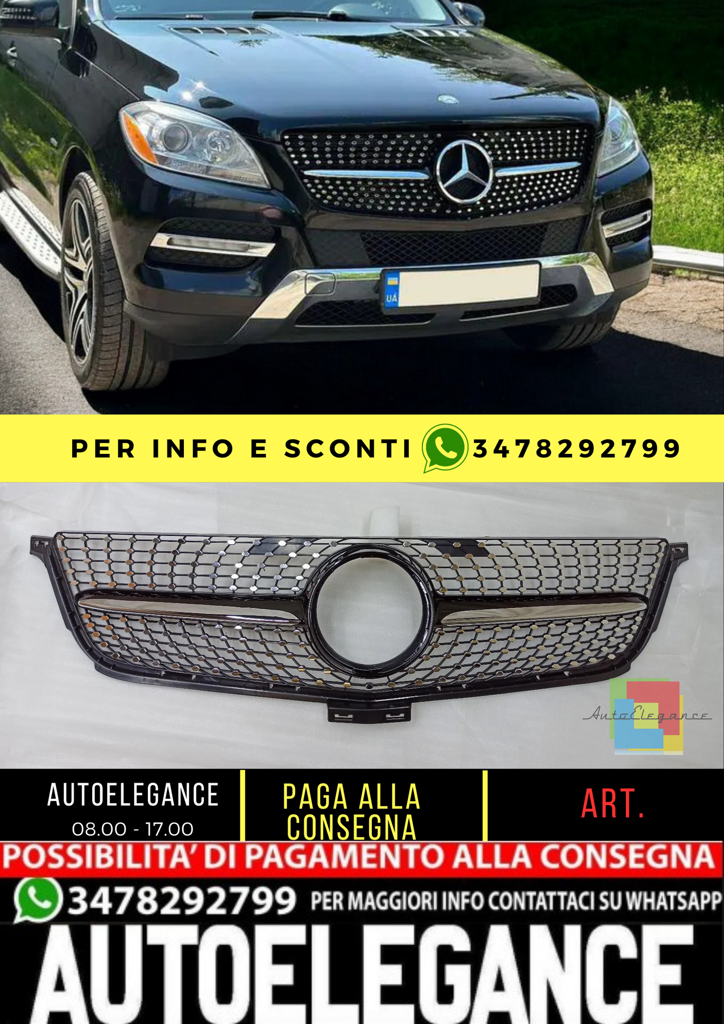 💥 griglia radiatore nera diamantata adatto per Mercedes Benz ML W166 11-14💥
