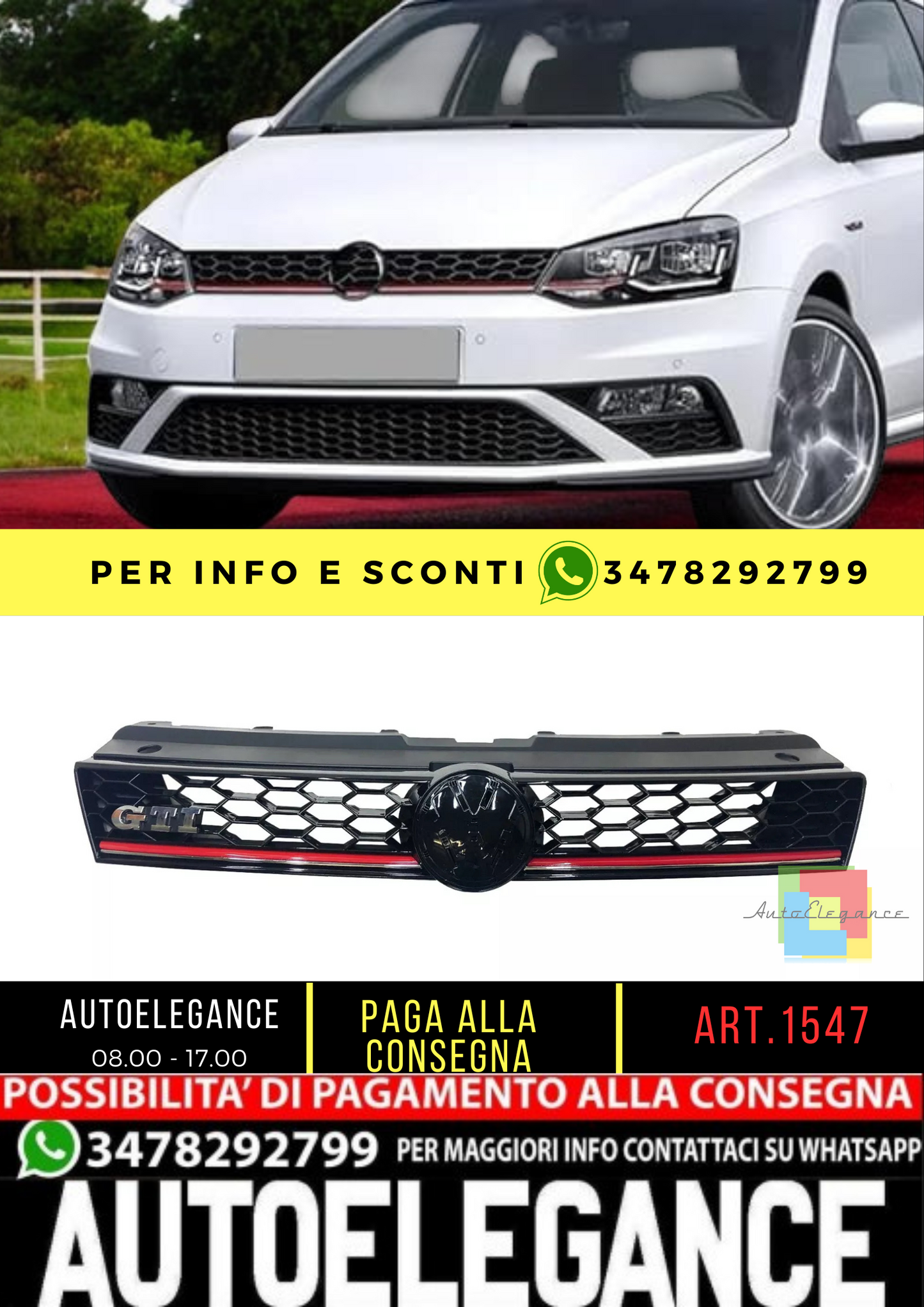 💥GRIGLIA RADIATORE GTI ADATTO PER VW Polo 2014 - 2017💥