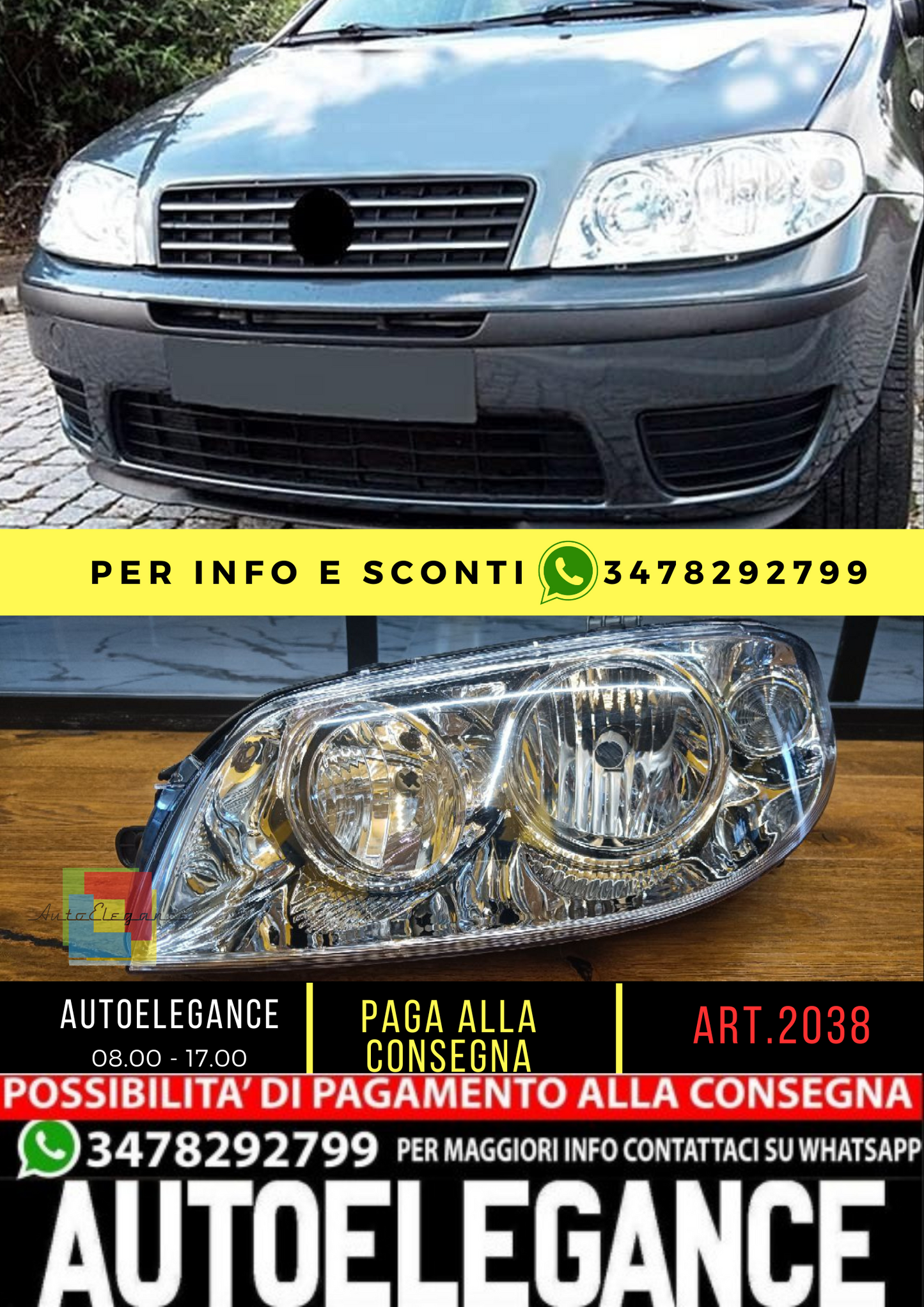 💥2038 FARO ANTERIORE PUNTO 2003-2011 SX CROMATO (LATO GUIDA)💥
