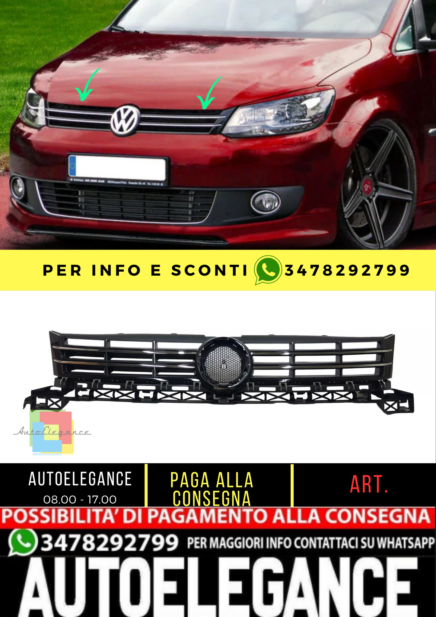 💥GRIGLIA RADIATORE ADATTO PER VW Touran/Caddy 2010 - 2015💥