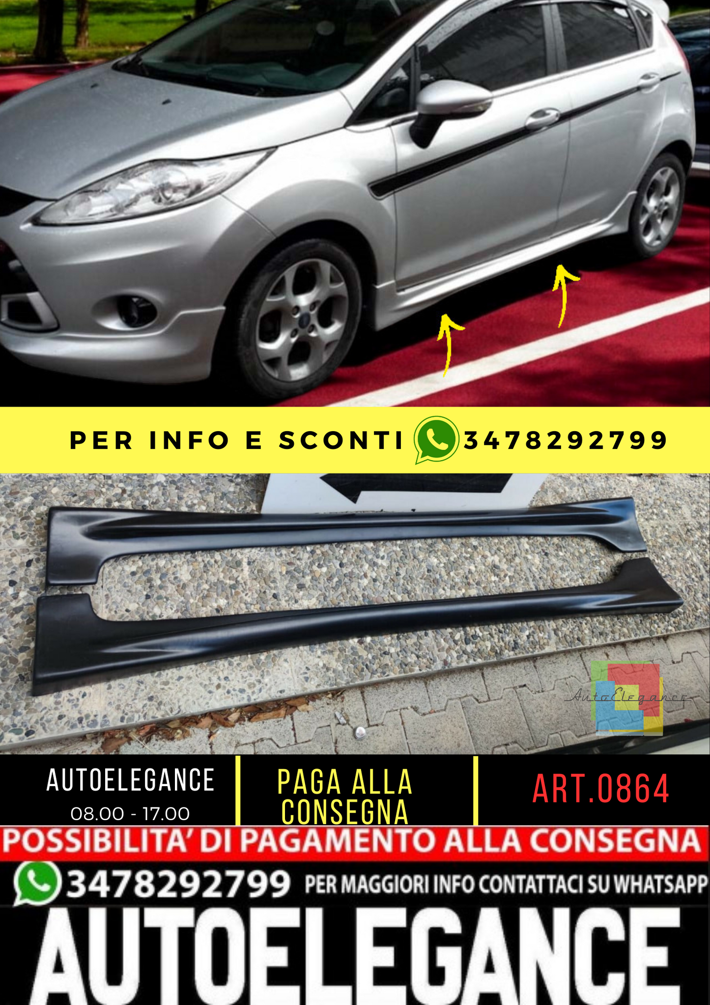 💥0864 MINIGONNE LATERALI FORD FIESTA 5 PORTE 08-17 SOTTO PORTA LOOK ST 💥