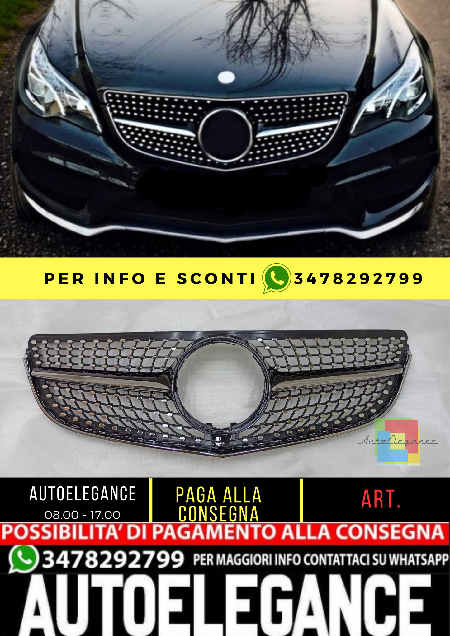 💥GRIGLIA RADIATORE NERO DIAMANTE ADATTO PER Mercedes Benz C207 W207 E Coupe💥