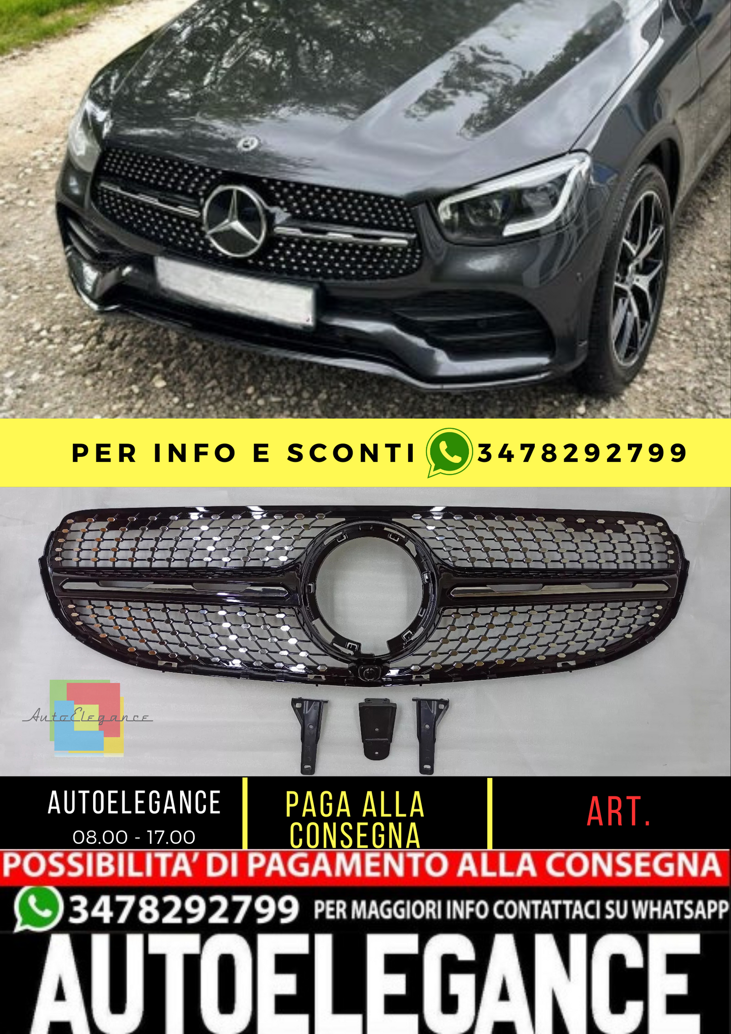💥GRIGLIA RADIATORE NERA DIAMANTE ADATTO PER Mercedes Benz GLC classe X253 💥