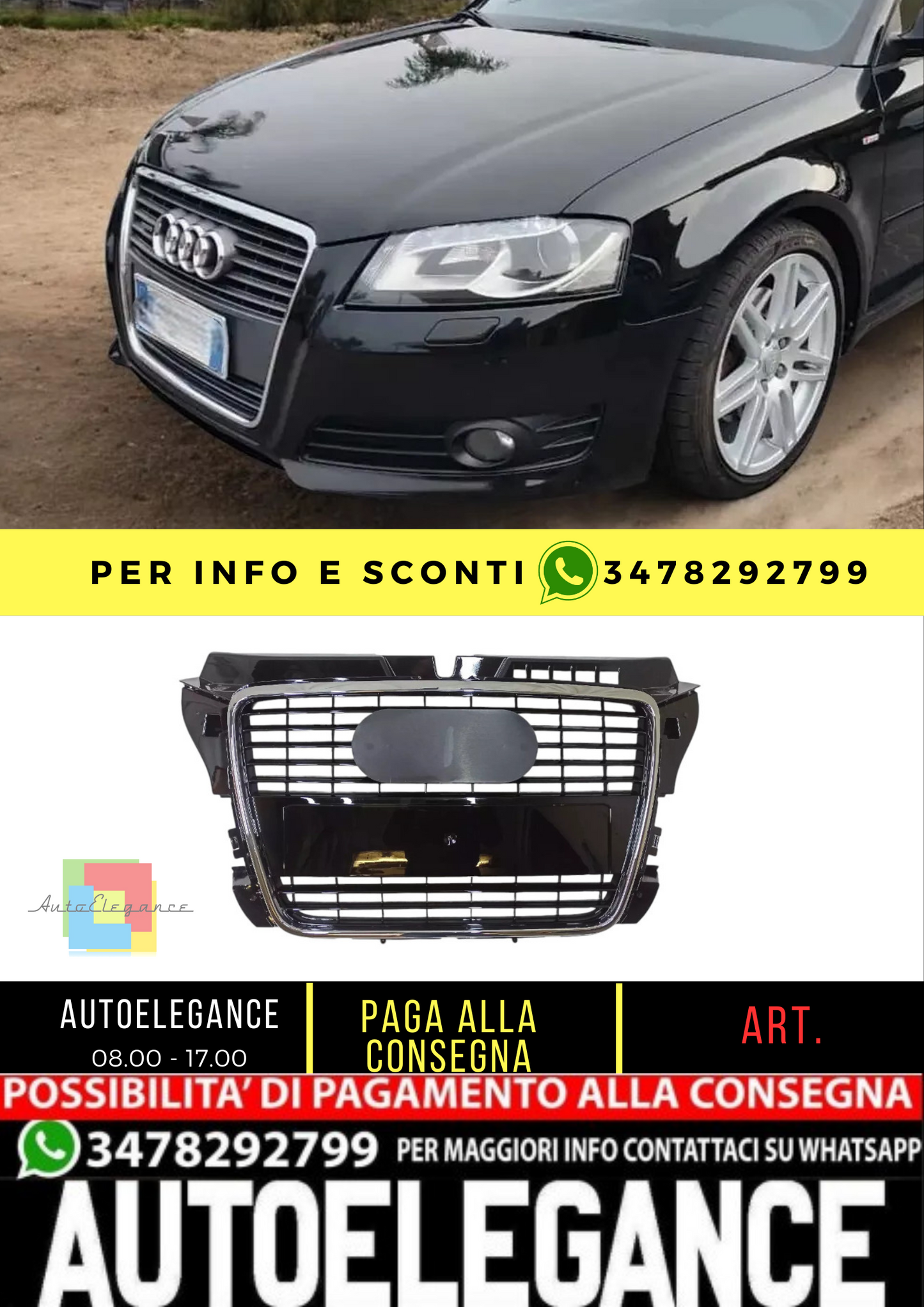 💥GRIGLIA RADIATORE ADATTO PER Audi A3 8P 08 - 11  NERA S LINE💥