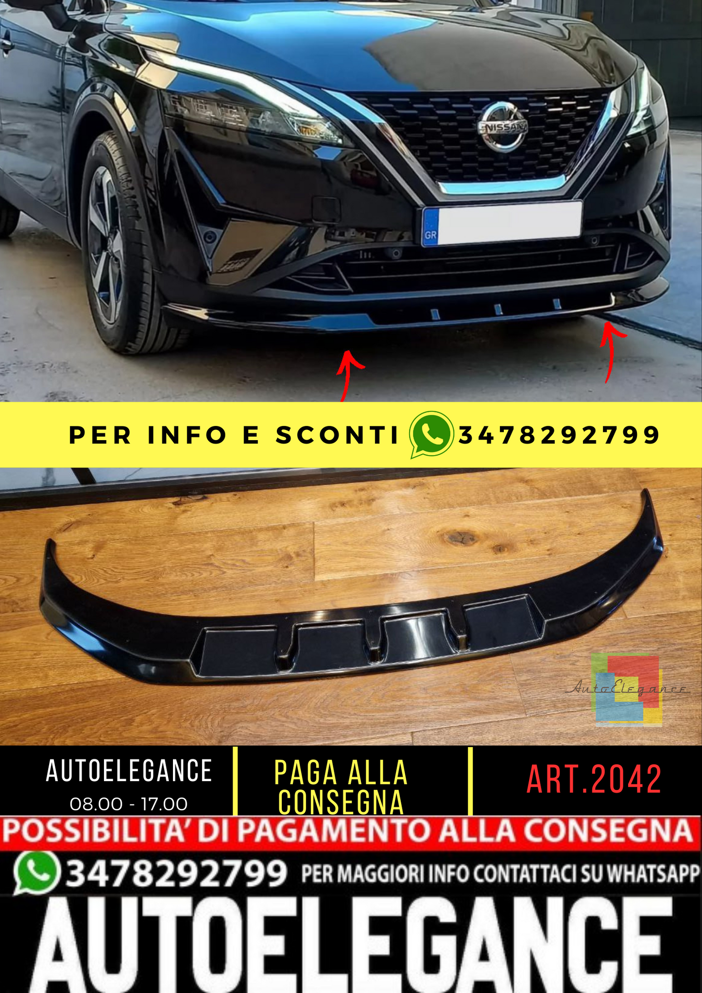 💥2042 SPLITTER ADATTO PER NISSAN QASHQAI J12 2021+ NERO LUCIDO💥