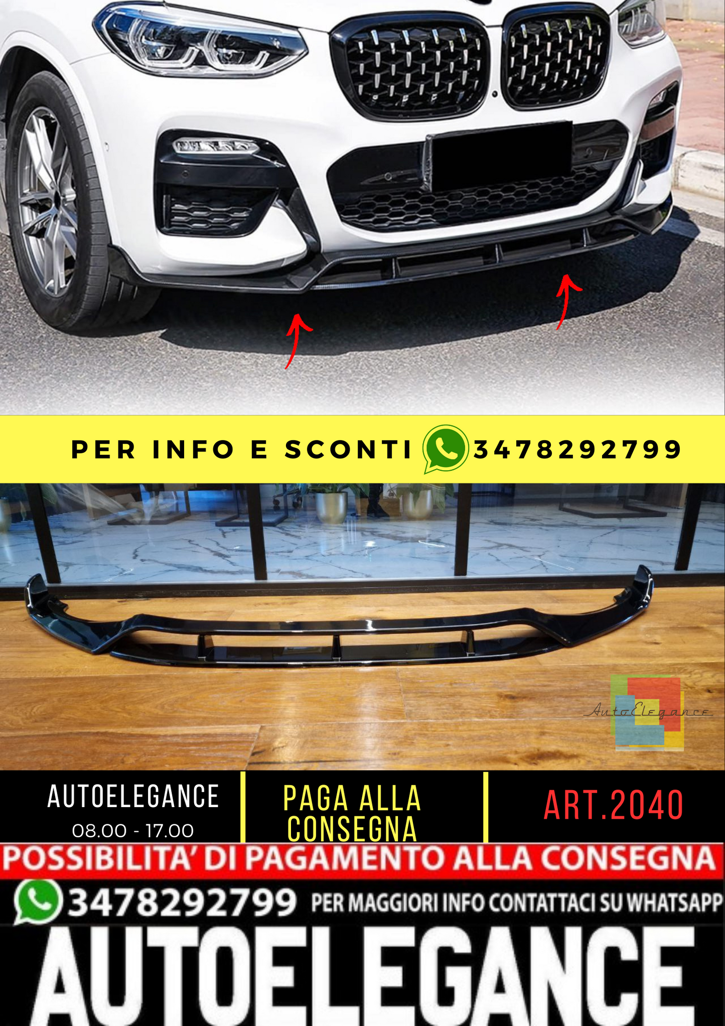💥2040 SPLITTER ADATTO PER BMW X3 G01 X4 G02 2017-2021 MSPORT NERO LUCIDO💥