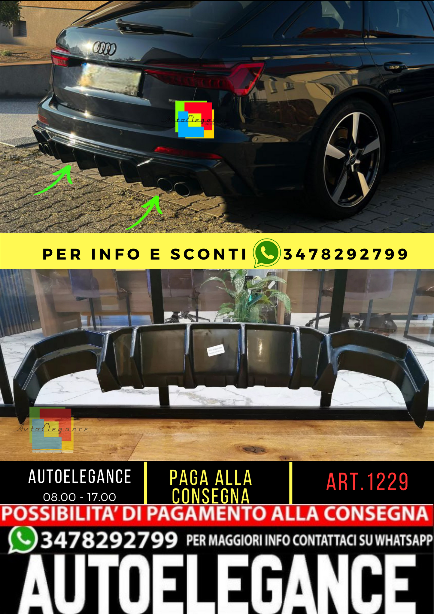 🔥1792 Rear bumper diffuser suitable for audi a6 c8 sline 2018+ glossy black 🔥