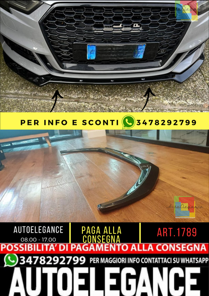 🔥1789 SPLITTER ADATTO PER AUDI A3 8V 2017-2020 S3 SLINE NERO LUCIDO V.2🔥