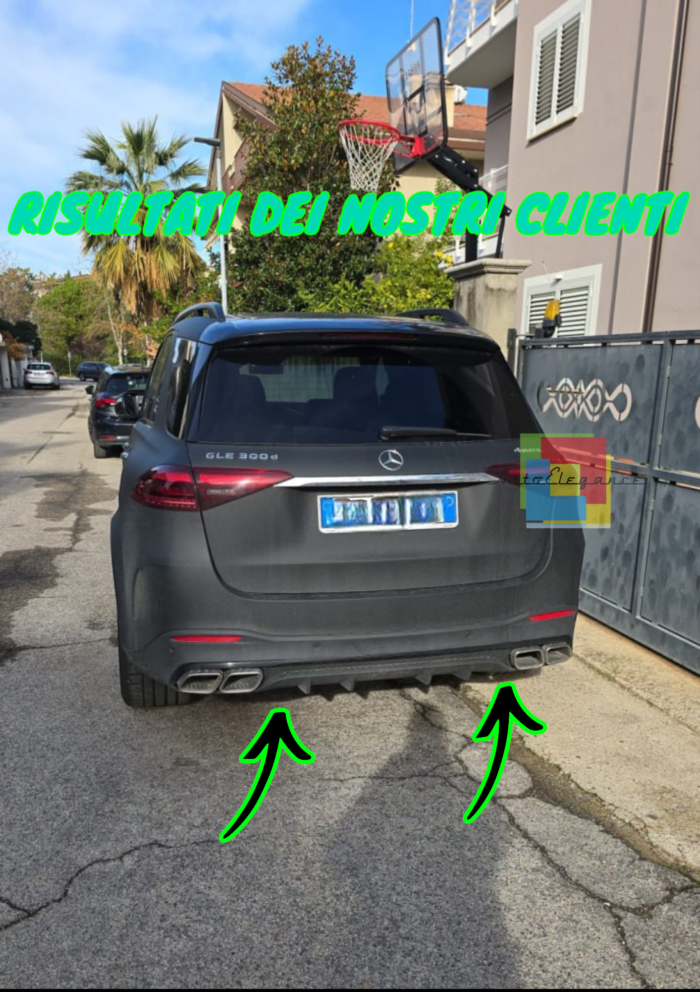 0809⭐DIFFUSORE ADATTO PER MERCEDES GLE W167 AMG SUV LOOK 63 NERO TERMINALI CROM⭐