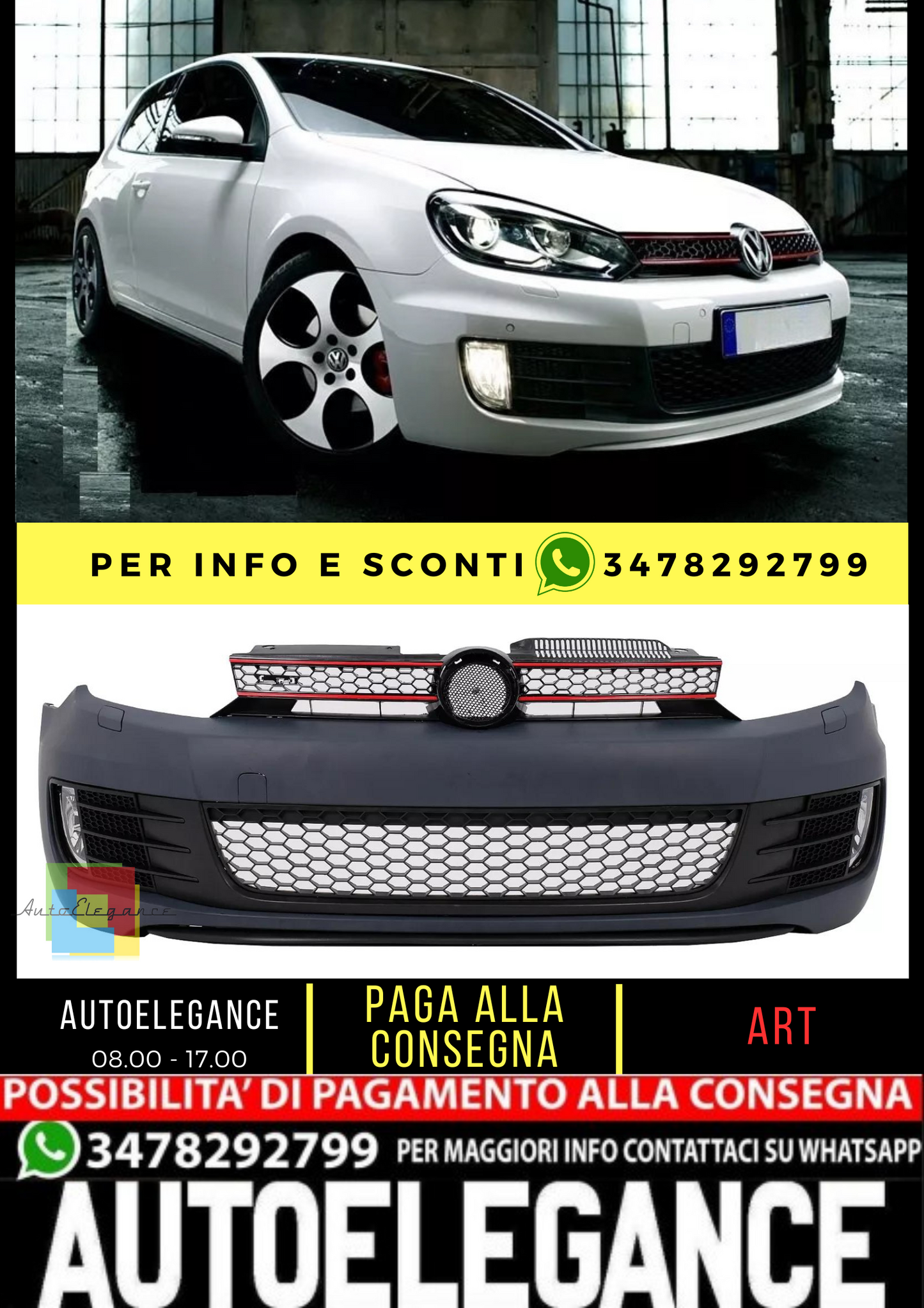 ⭐Paraurti anteriore adatto per VW Golf VI 6 08-13 Griglia Fendinebbia GTI Look⭐