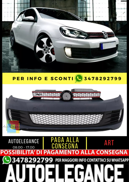 ⭐Paraurti anteriore adatto per VW Golf VI 6 08-13 Griglia Fendinebbia GTI Look⭐