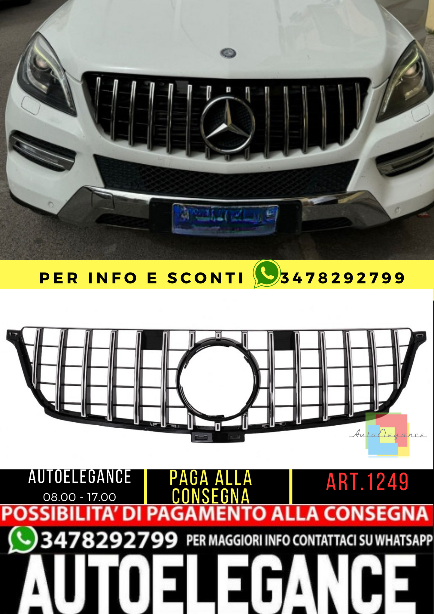 ⭐1249 GRIGLIA ADATTO PER  ML W166 2012-2014 LOOK GT CROMATA ⭐