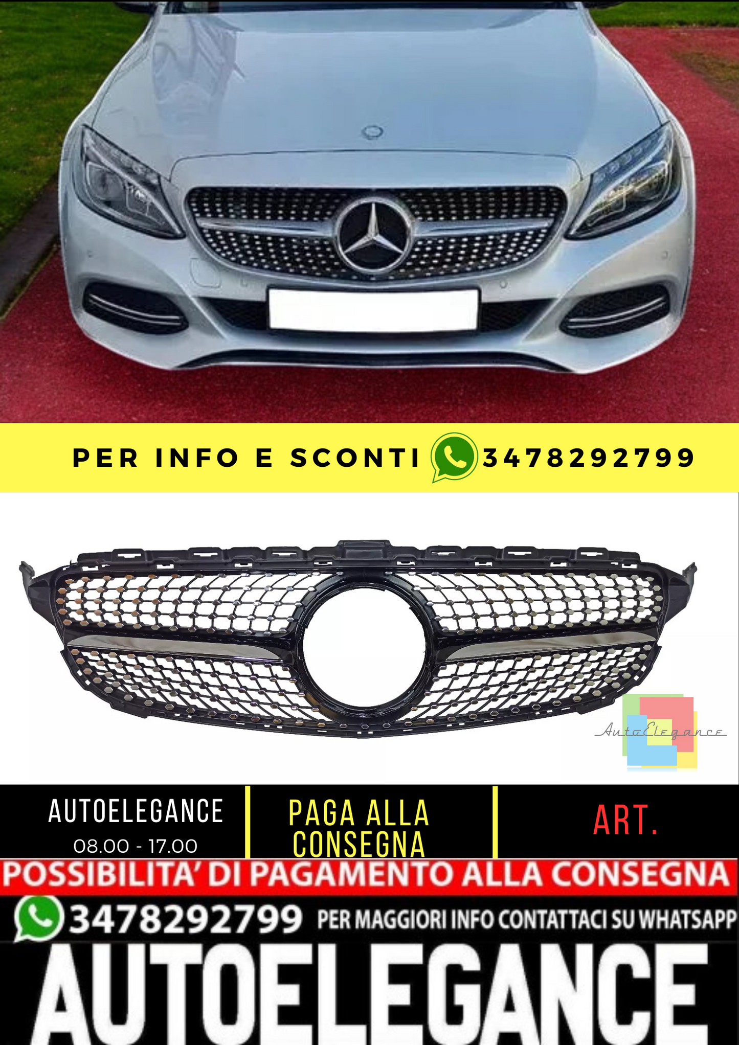 💥BLACK DIAMOND RADIATOR GRILLE SUITABLE FOR Mercedes Benz C-Class W205 14-18💥 