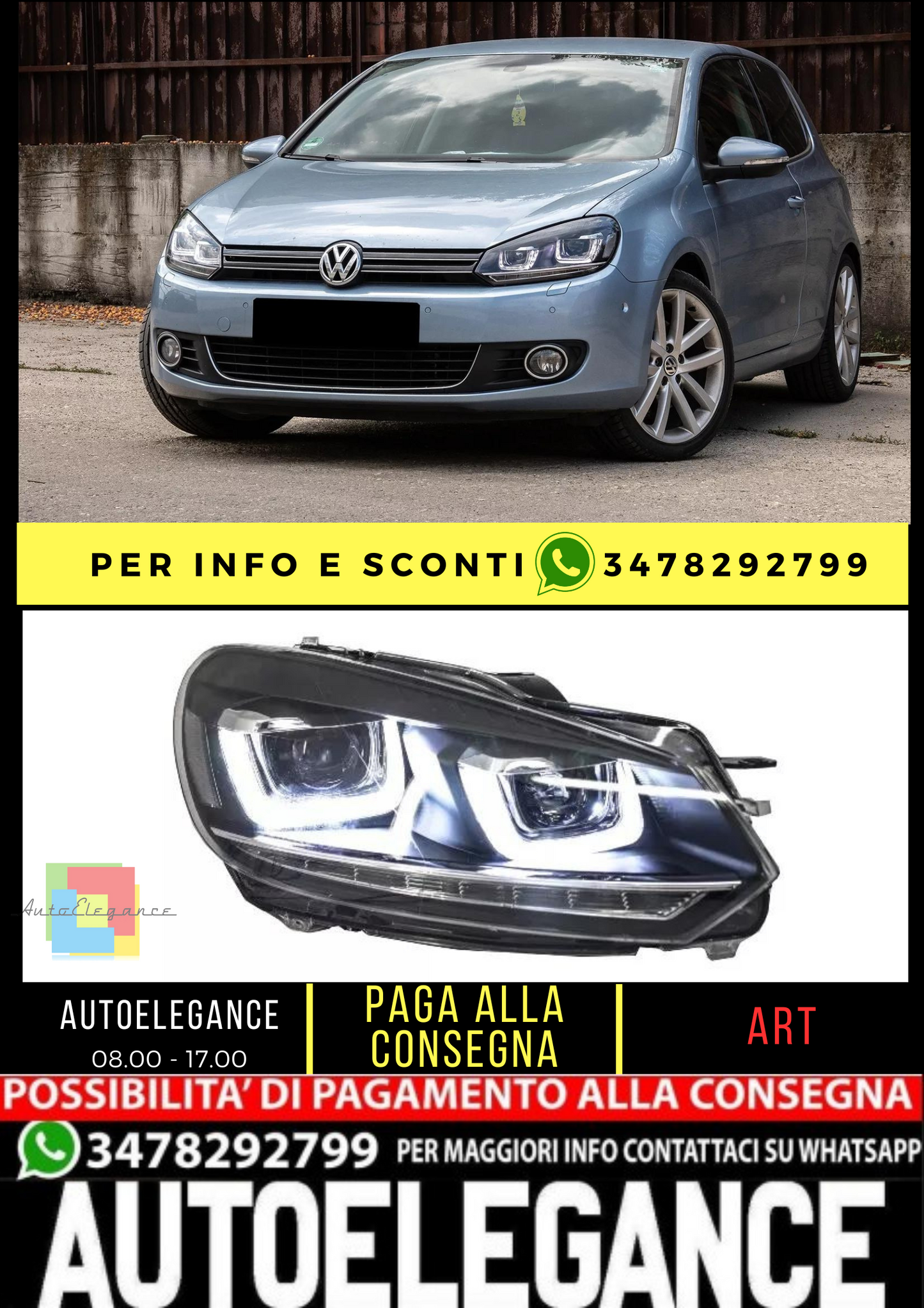 ⭐Fari per VW Golf 6 VI 08-13 3D DRL U-Golf 7 Look LED Flowing Turning Luce Diur⭐