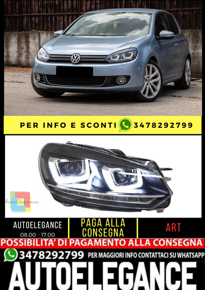 ⭐Fari per VW Golf 6 VI 08-13 3D DRL U-Golf 7 Look LED Flowing Turning Luce Diur⭐