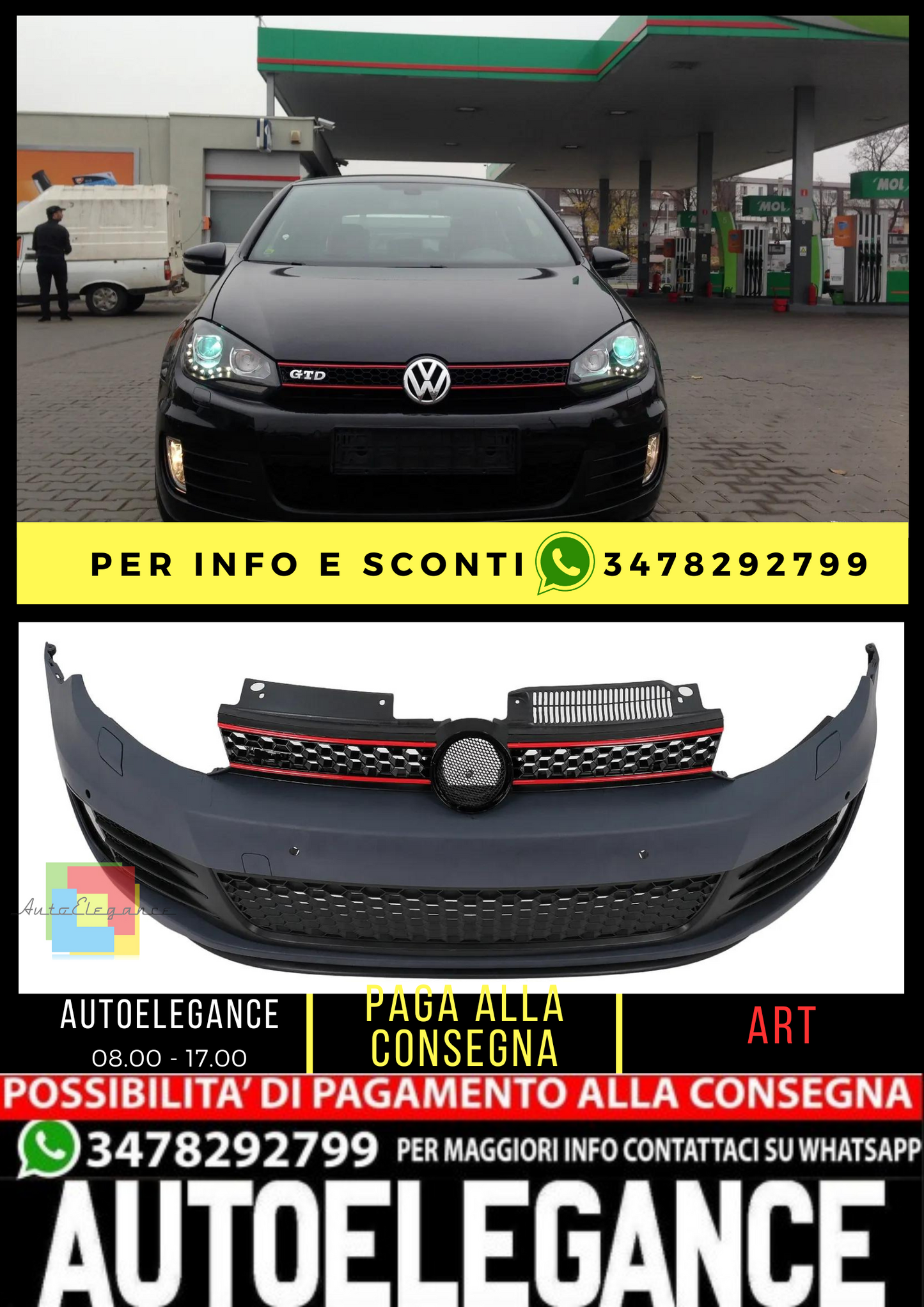 ⭐Paraurti per VW Golf VI 6 08-13 GTI Look Griglie Fendinebbia⭐