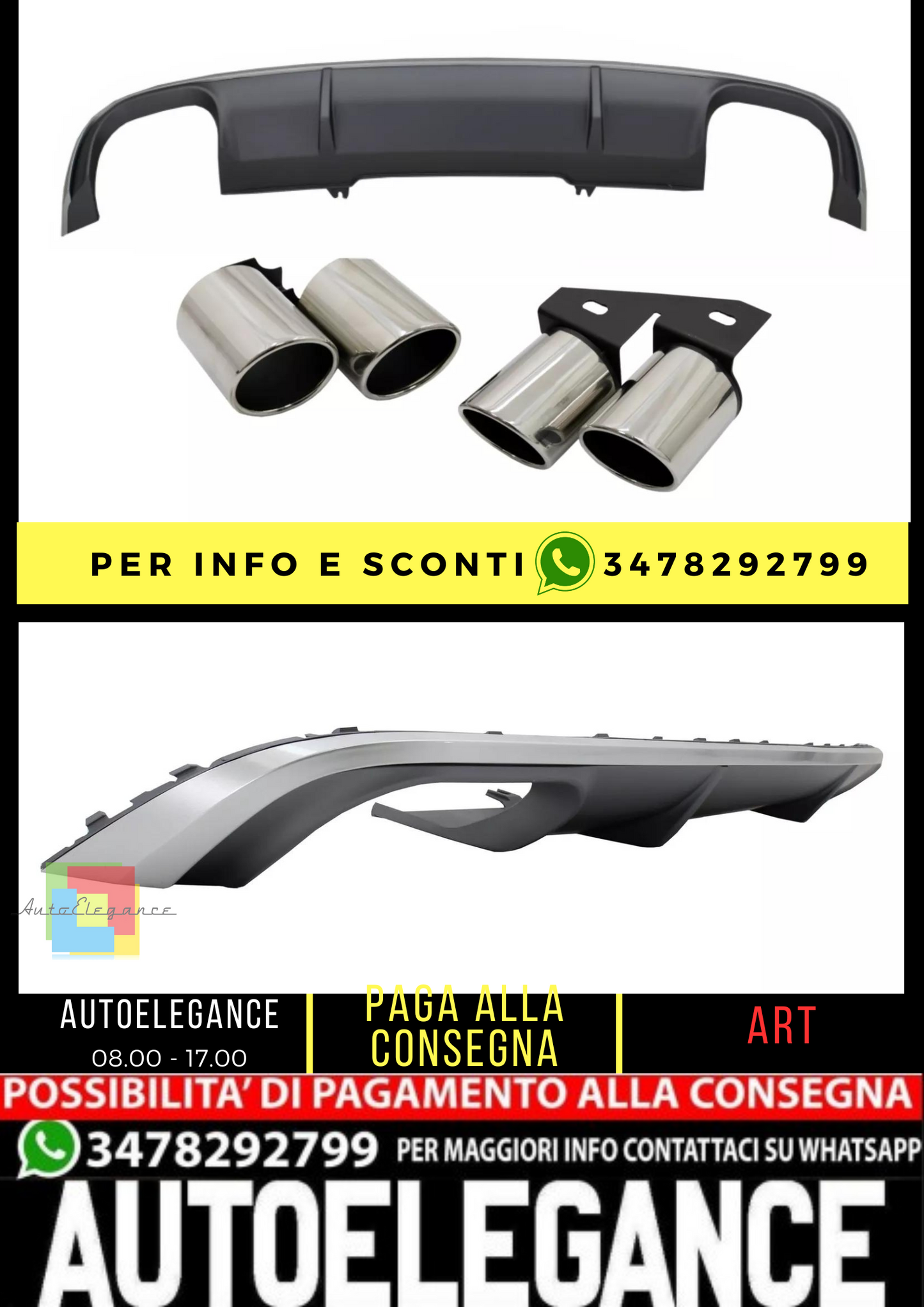 ⭐Diffusore paraurti per Audi A4 B9 8W Berlina Avant 16-18 punte scarico design ⭐
