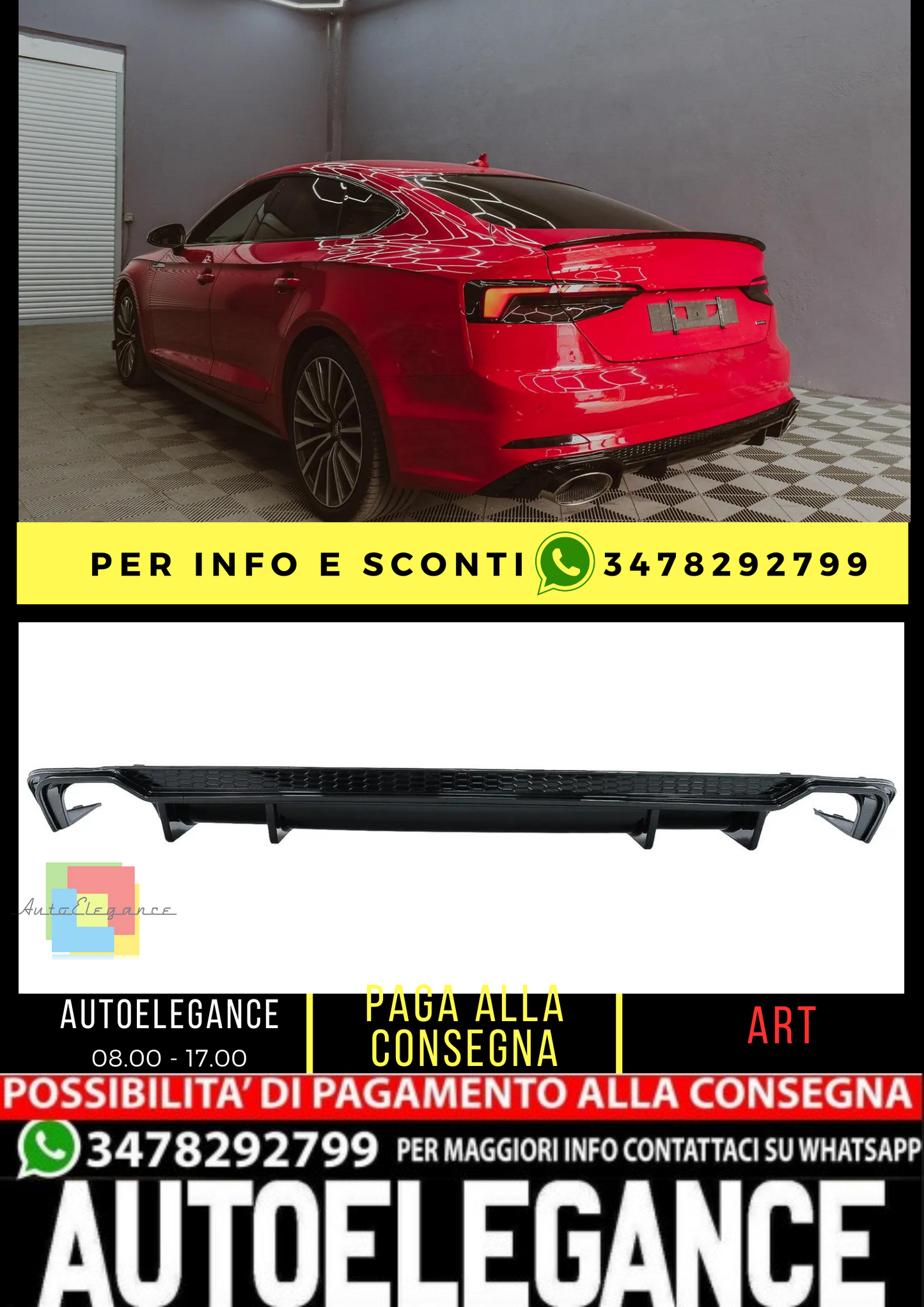 ⭐Diffusore paraurti per Audi A5 F5 S-Line 17-19 RS5 Design Nero lucido⭐