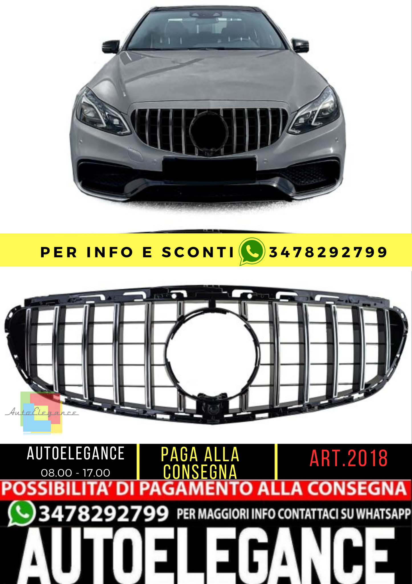 ⭐Griglia Sport Nera Cromata adatta per Mercedes E W212 S212 Facelift 13-16⭐