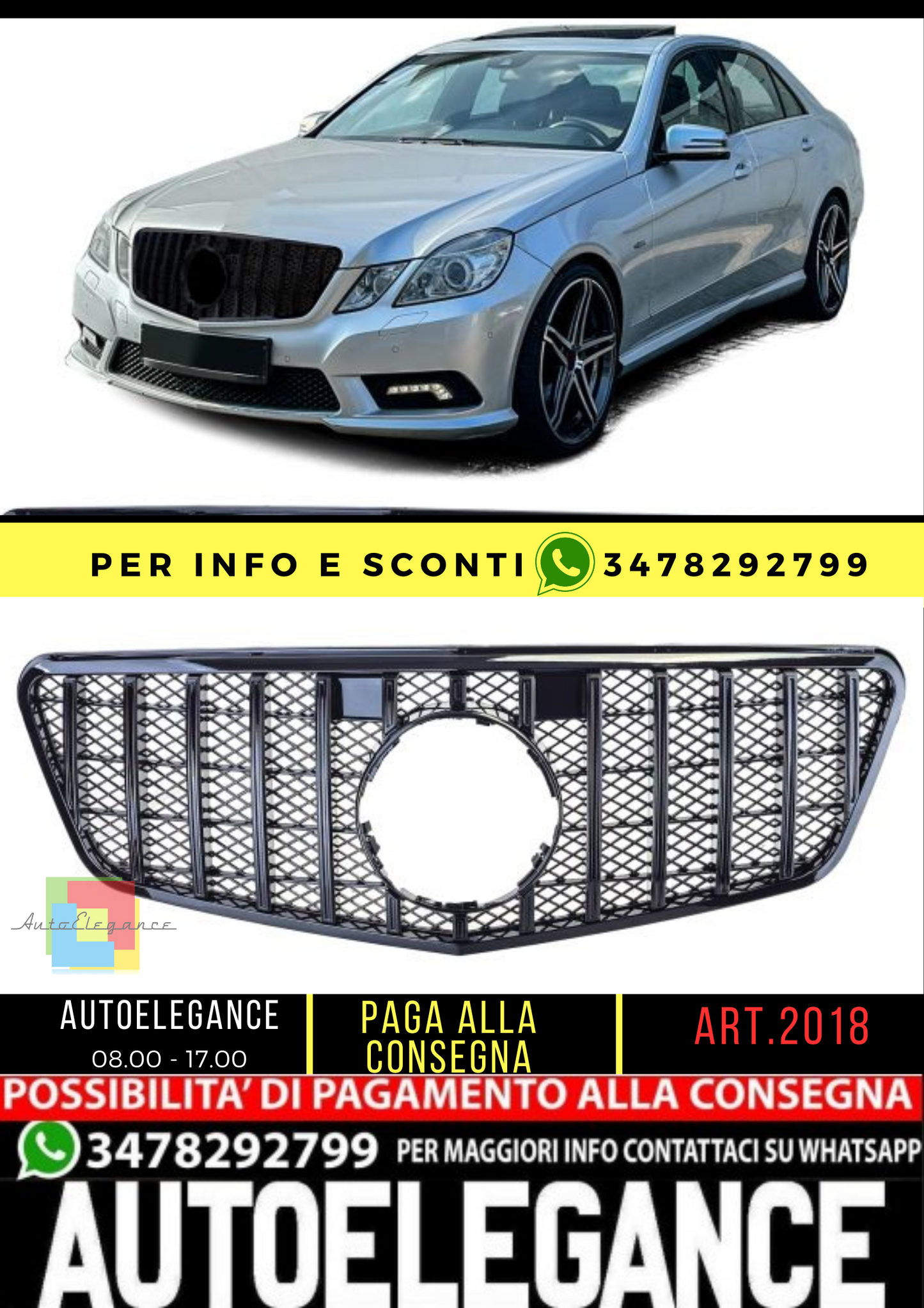 ⭐Griglia Sport Black Gloss adatta per Mercedes E W212 S212 Pre-Facelift 09-13 ⭐