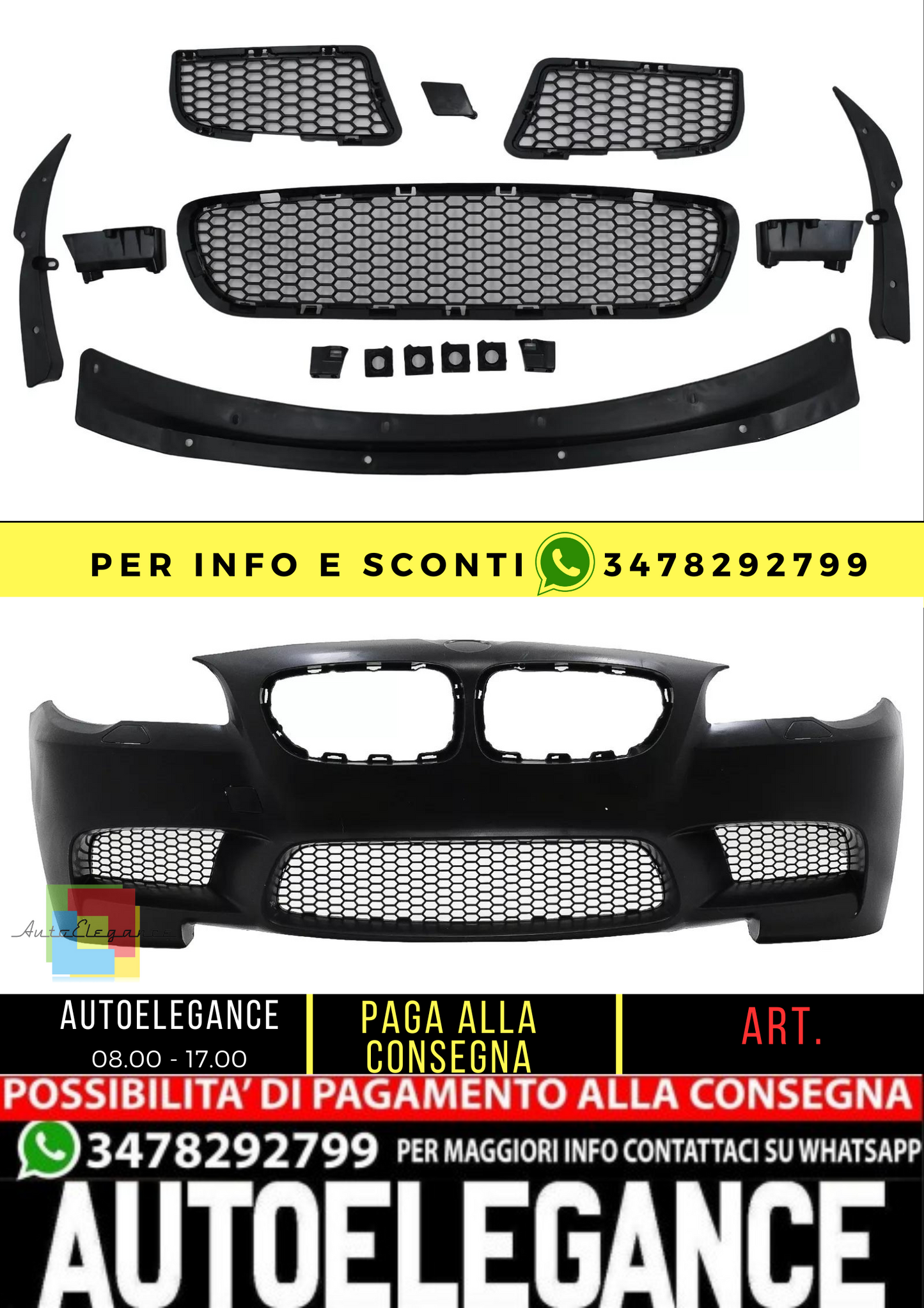 ⭐ Paraurti anteriore per BMW Serie 5 F10 F11 11-17 M5 Design Griglie Inferiore SRA ⭐