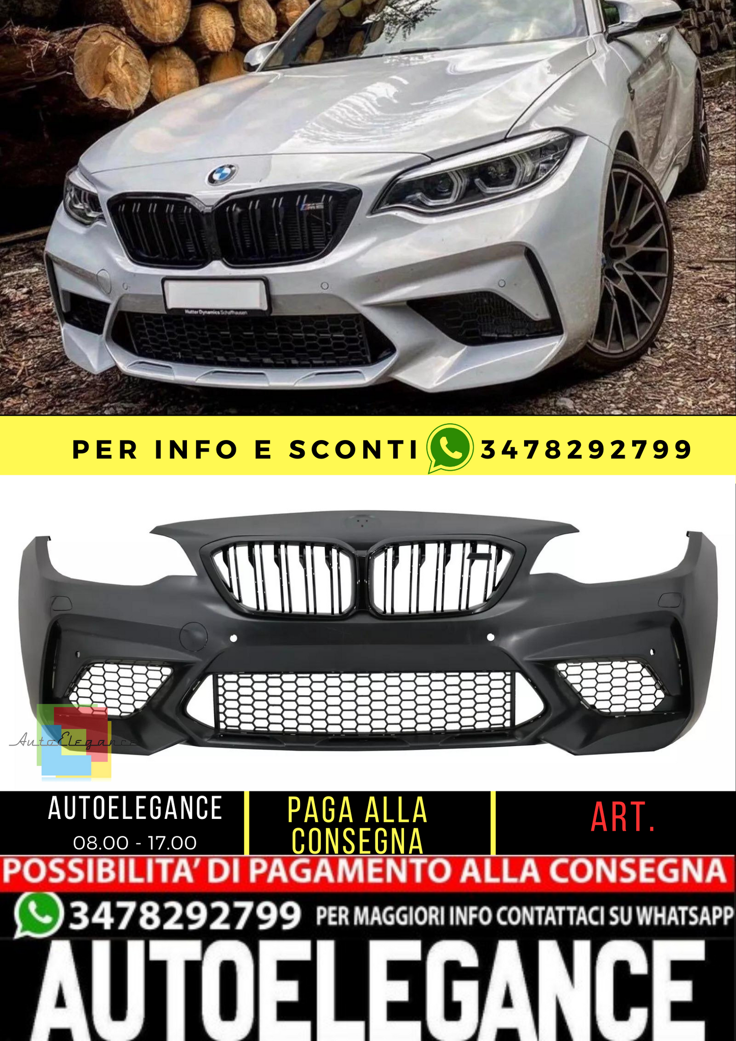 ⭐Paraurti per BMW 2 F87 M2 16-20 Rene Griglia Doppia Striscia M2C Look ⭐