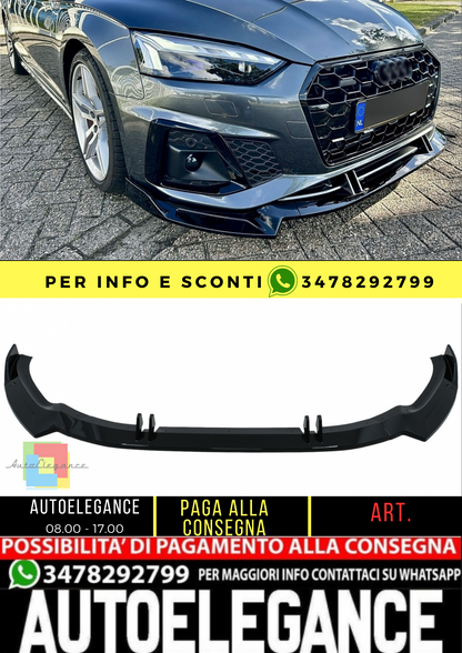 ⭐ Labbro spoiler paraurti anteriore adatto per Audi A5 F5 Facelift S-Line (2020-up) Piano Black Add-On ⭐