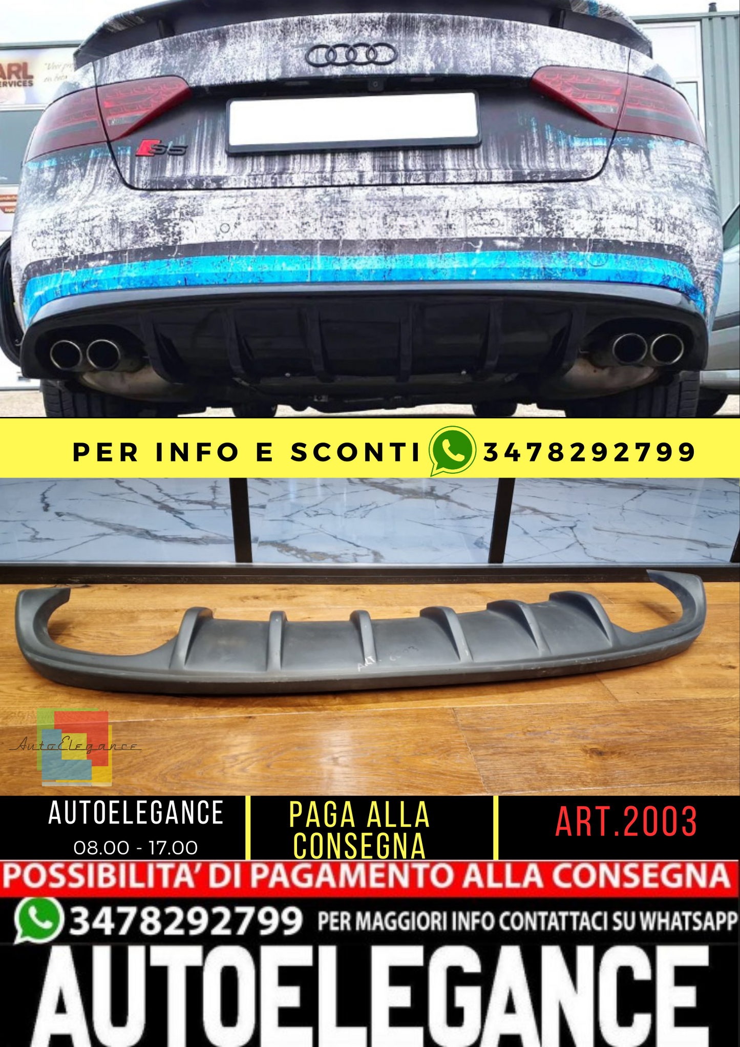 ⭐DIFFUSORE A5 2007-2011 SLINE S5 COUPE CABRIO GREZZO⭐
