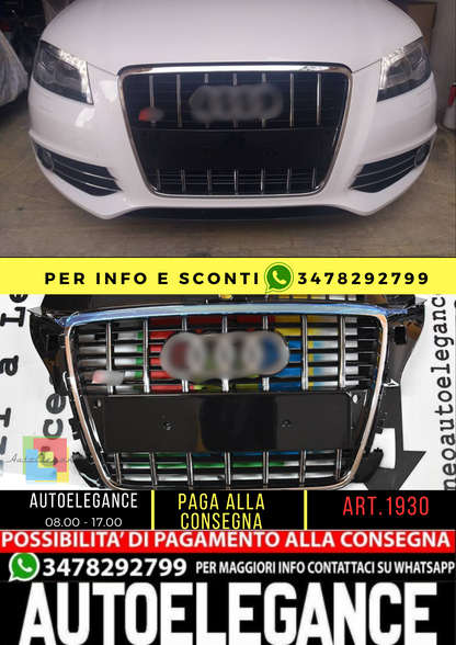 ⭐ART. 1930 ADATTO PER AUDI GRIGLIA A3 8P 2008-2012 LOOK S3 NERO LUCIDO PROFILI ⭐