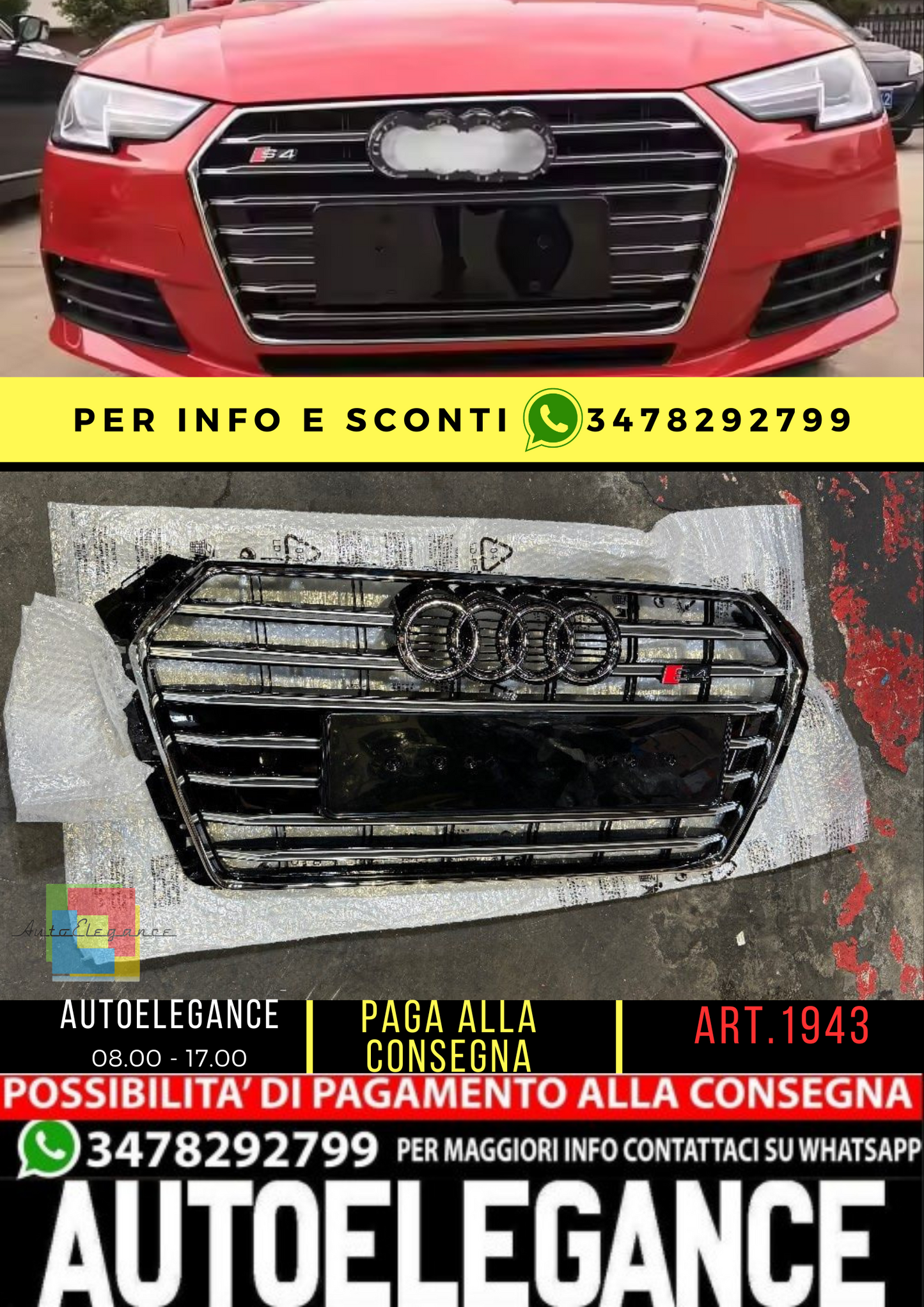 ⭐1943 GRIGLIA ADATTO PER A4 B9 2015-2019 LOOK S4 NERA PROFILI CROMATI⭐
