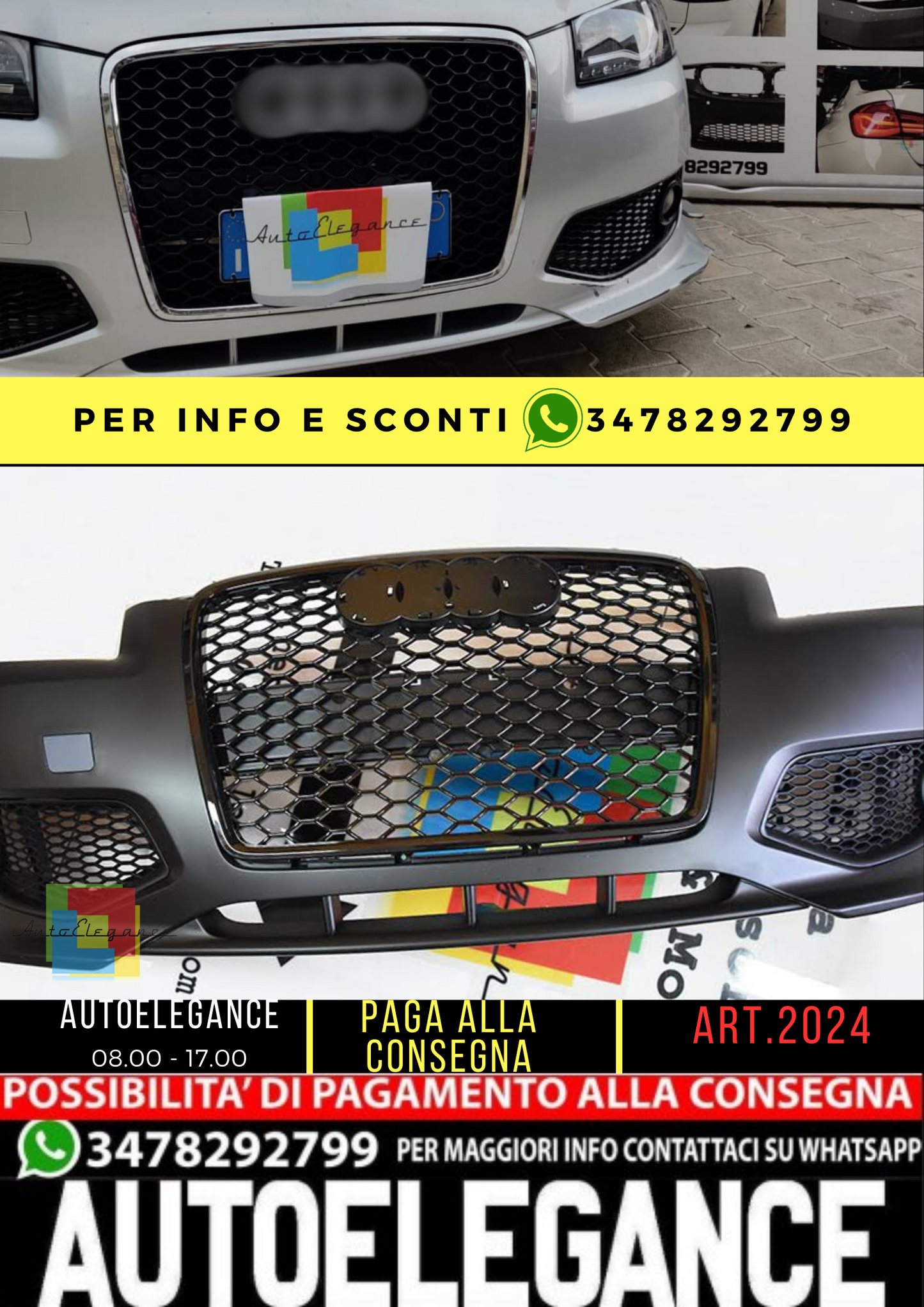 ⭐PARAURTI RS3 ANTERIORE ADDATO PER AUDI A3 8P 2005-2008 LOOK RS3⭐