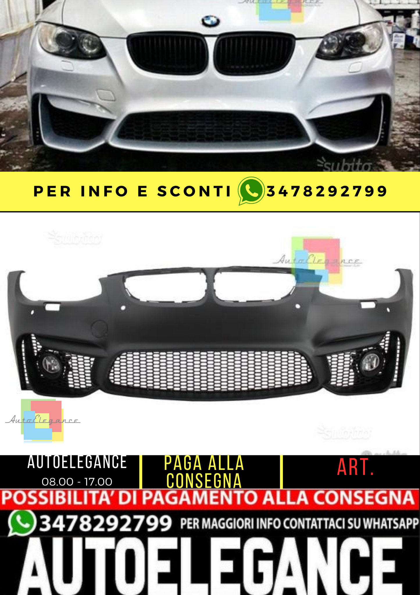 ⭐ PARAURTI ADATTO PER BMW serie 3 coupe/cabrio e92 e93 2010-2014 look M4⭐