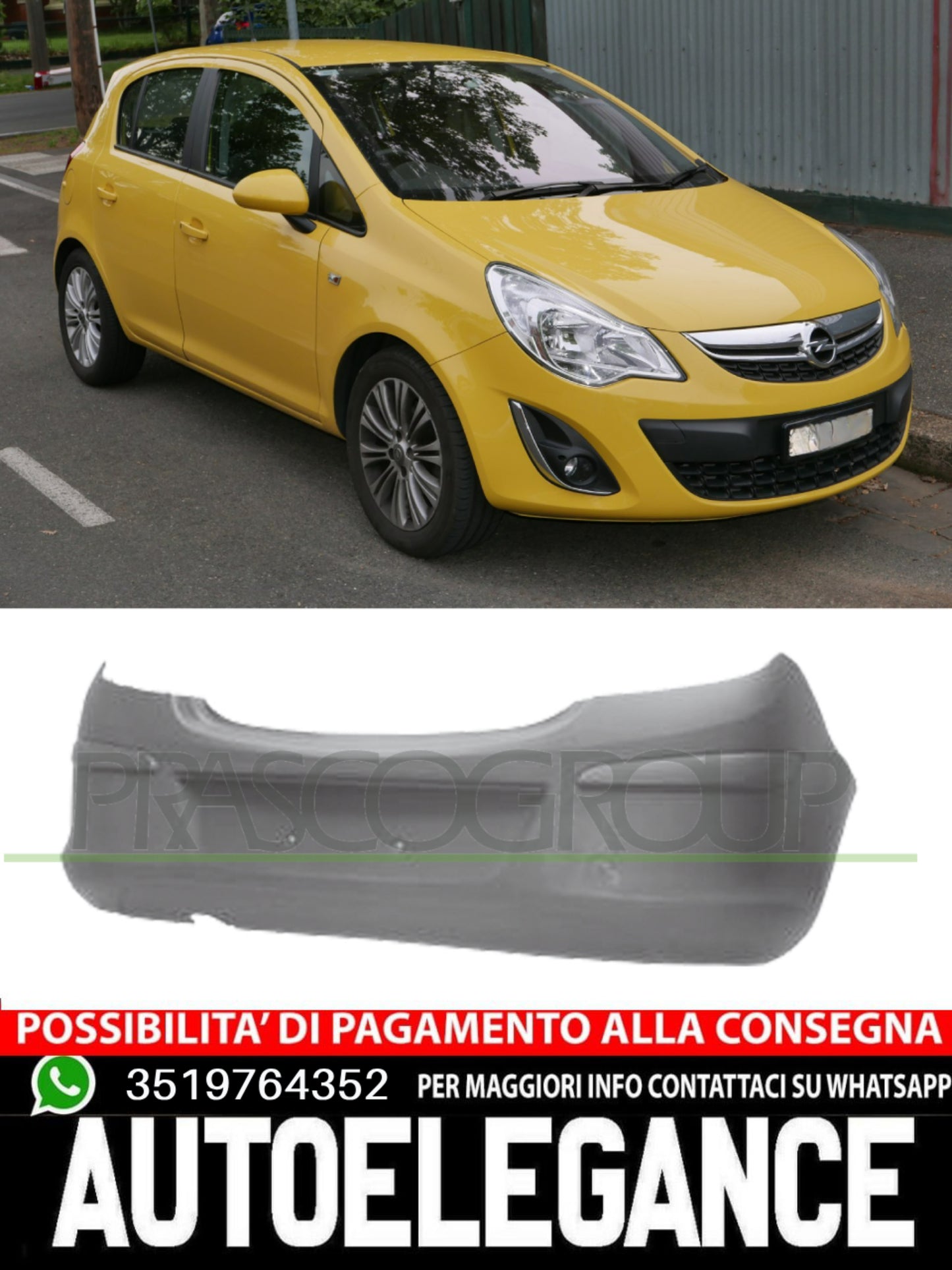 Prasco Rear Bumper WITH PRIMER MOD. 5 DOORS For Opel Corsa D #8H 1404558 