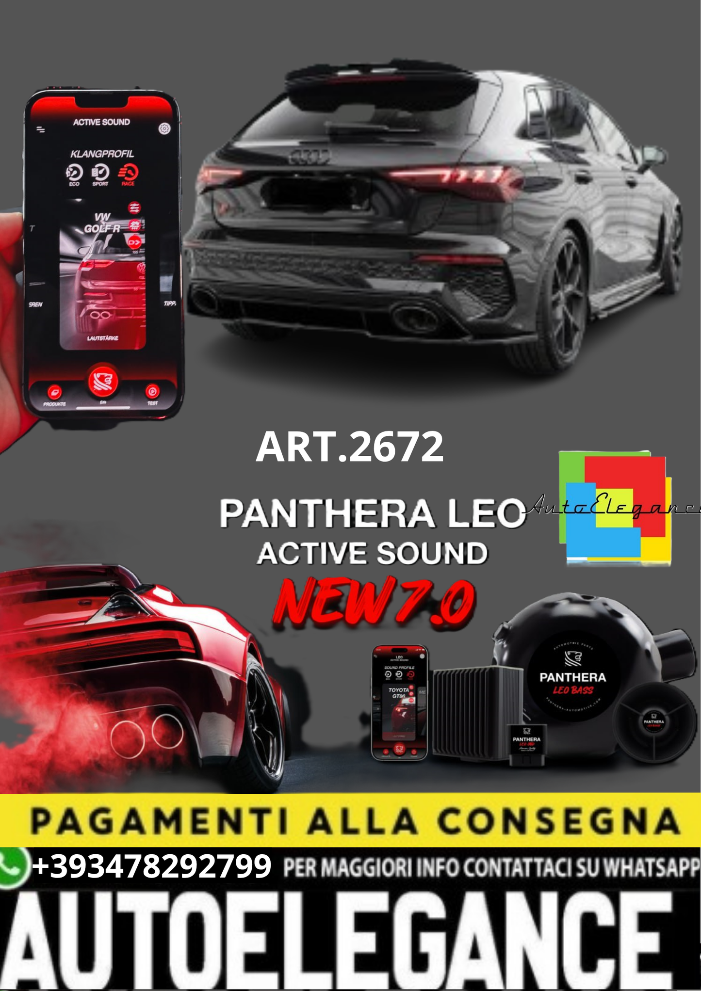 🔥ART.2672 PANTHERA SOUND SYSTEM ADATTO PER AUDI  RS3 SPORTBACK🔥