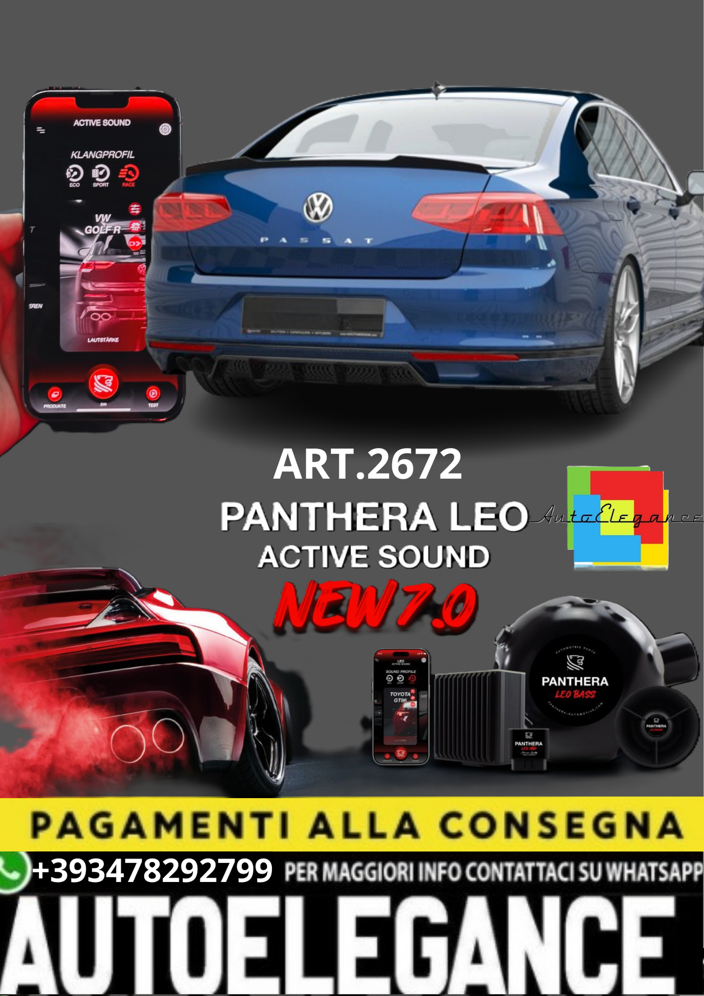 💥ART.2672 PANTHERA SOUND SYSTEM ADATTO PER VOLKSWAGEN PASSAT SEDAN R-LINE MK8💥