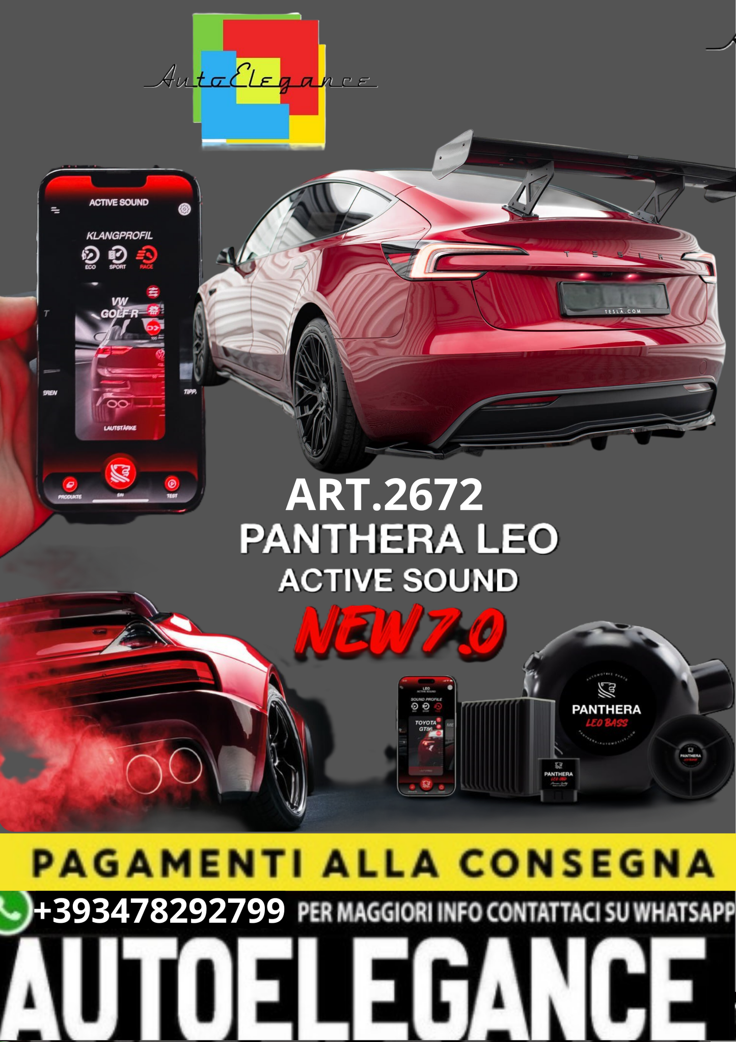🎀ART.2672 PANTHERA SOUND SYSTEM ADATTO PER  Tesla Model 3🎀
