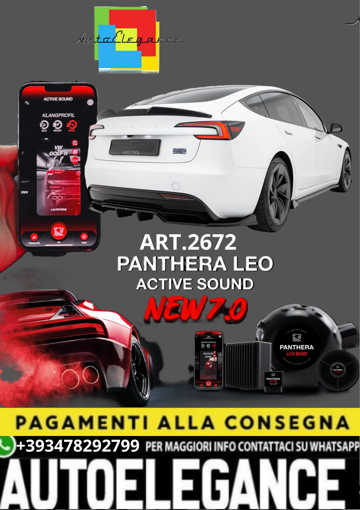 🎀ART.2672 PANTHERA SOUND SYSTEM ADATTO PER  Tesla Model 3 Performance Mk1 🎀