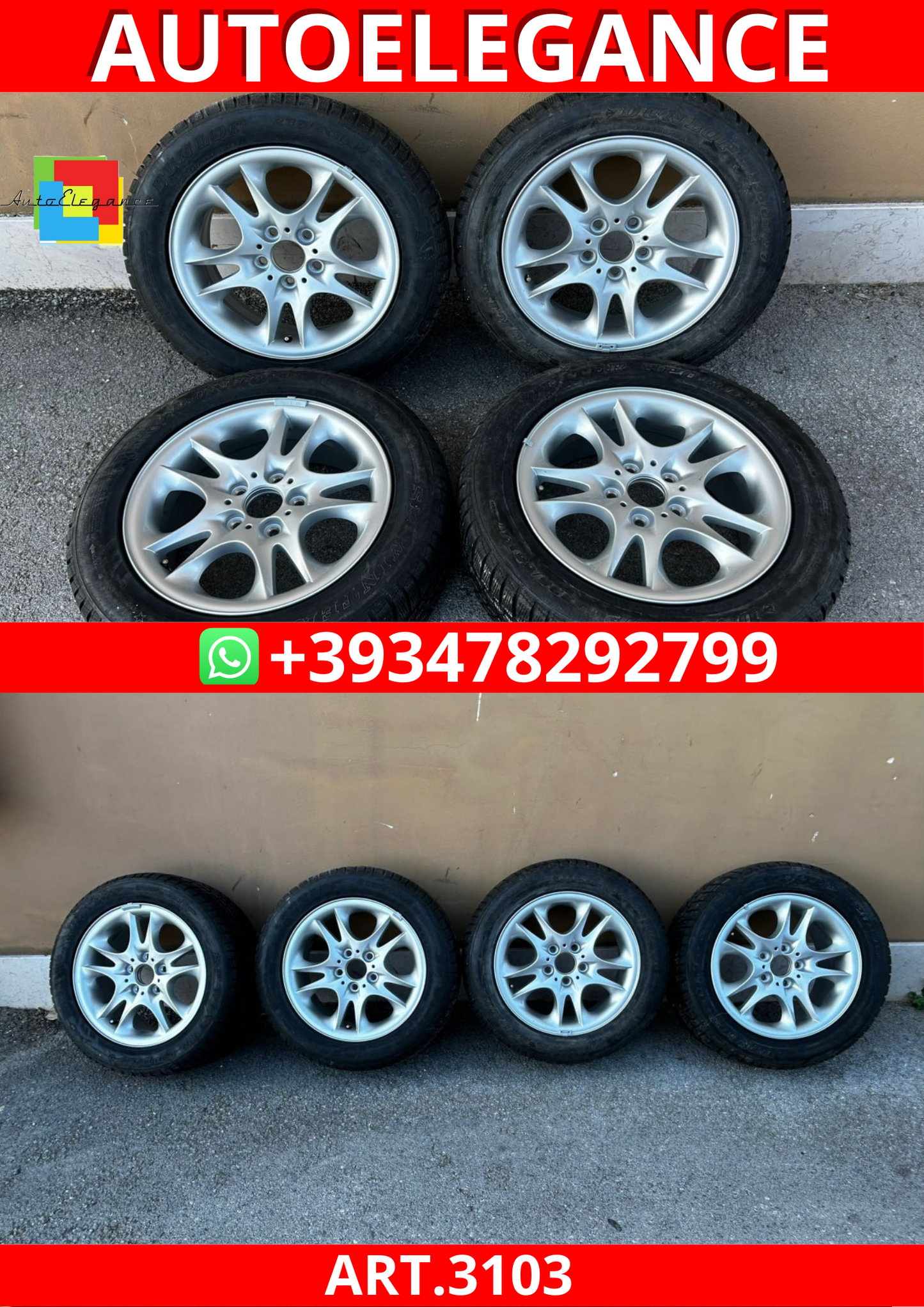 ART.3103 Kit completo Cerchi BMW X3 E83 + gomme usato ottimo stato DUNLOP