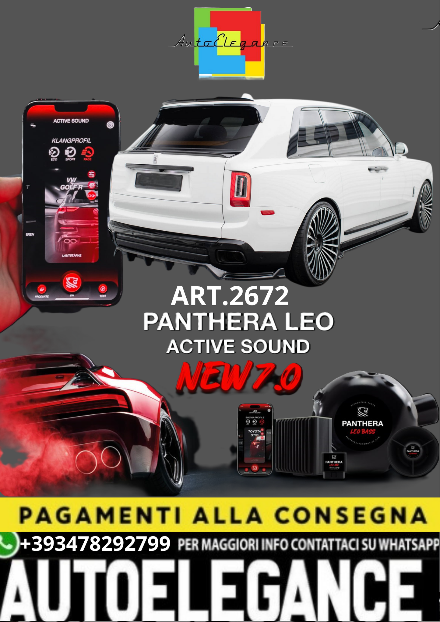 🎀ART.2672 PANTHERA SOUND SYSTEM ADATTO PER   Rolls Royce Cullinan🎀