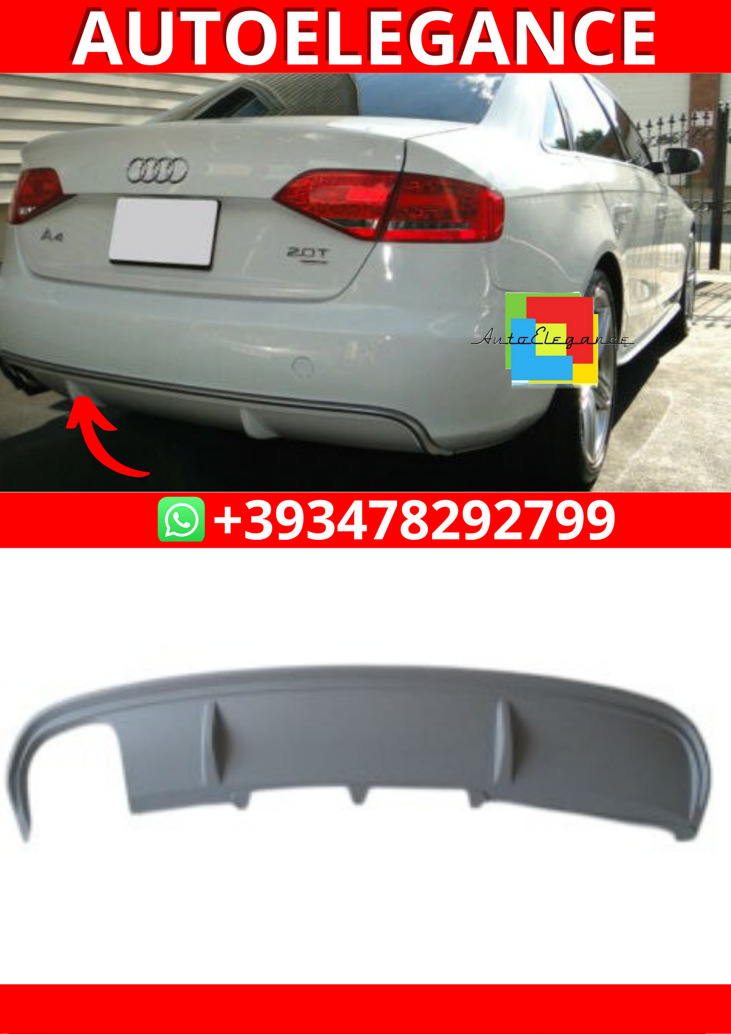 Diffusore audi a4 b8 07-11 look s4 solo per versioni standard