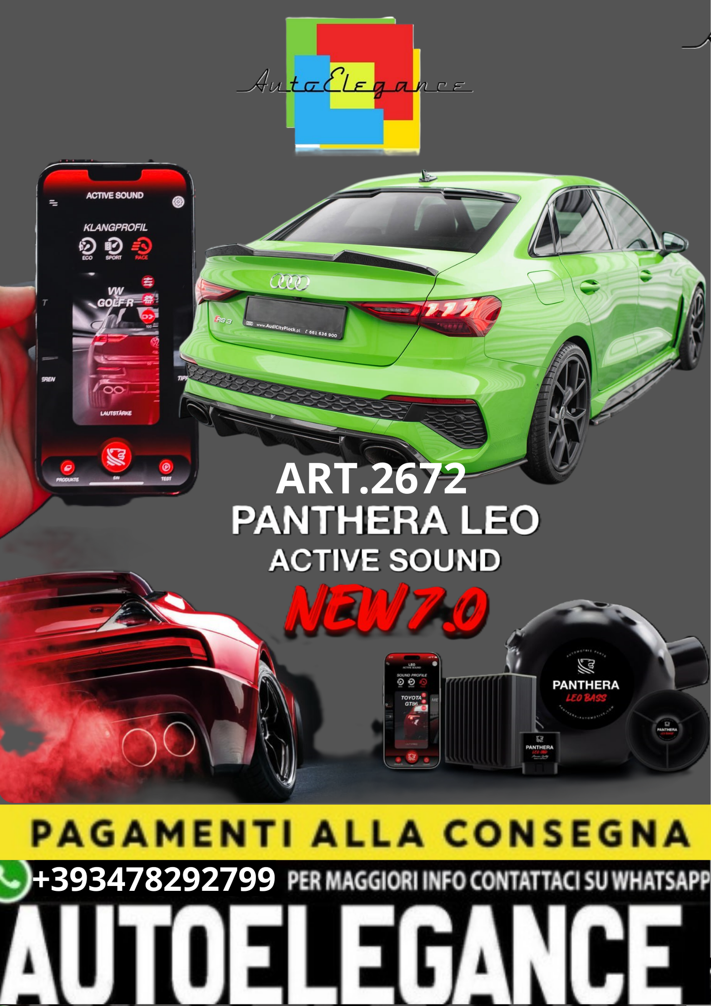 🎀ART.2672 PANTHERA SOUND SYSTEM ADATTO PER   Audi RS3 8Y🎀