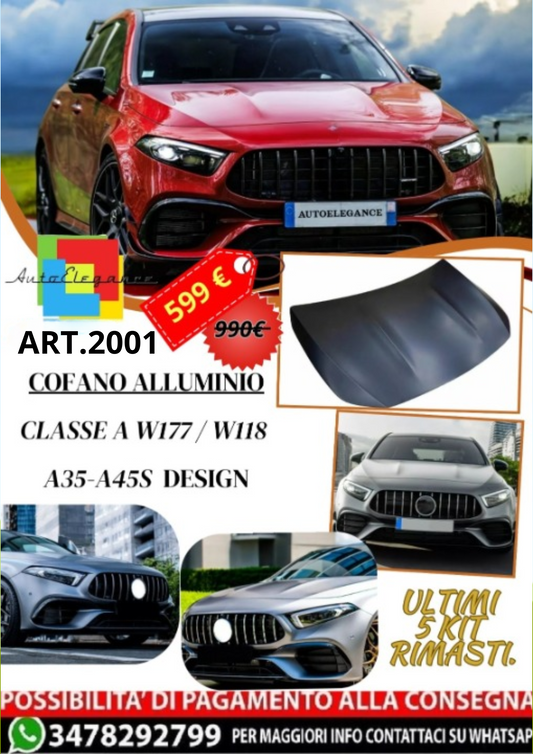 ART.2001 Cofano Alluminio adatto per Mercedes Benz Classe A W177 W118