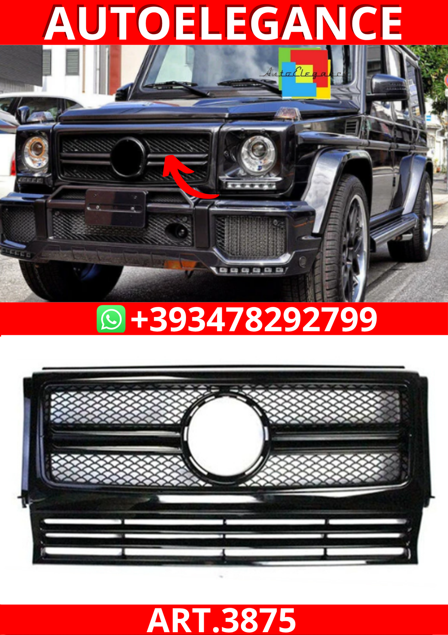 ART.3875  Griglia nera AMG Look per Mercedes Classe G (W463) 1989-2018