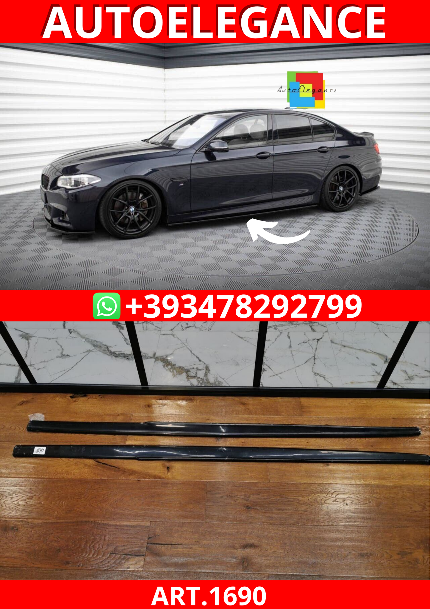 ART.1690 SOTTO MINIGONNE BMW SERIE 5 F10 F11 MSPORT M5 NERO LUCIDO