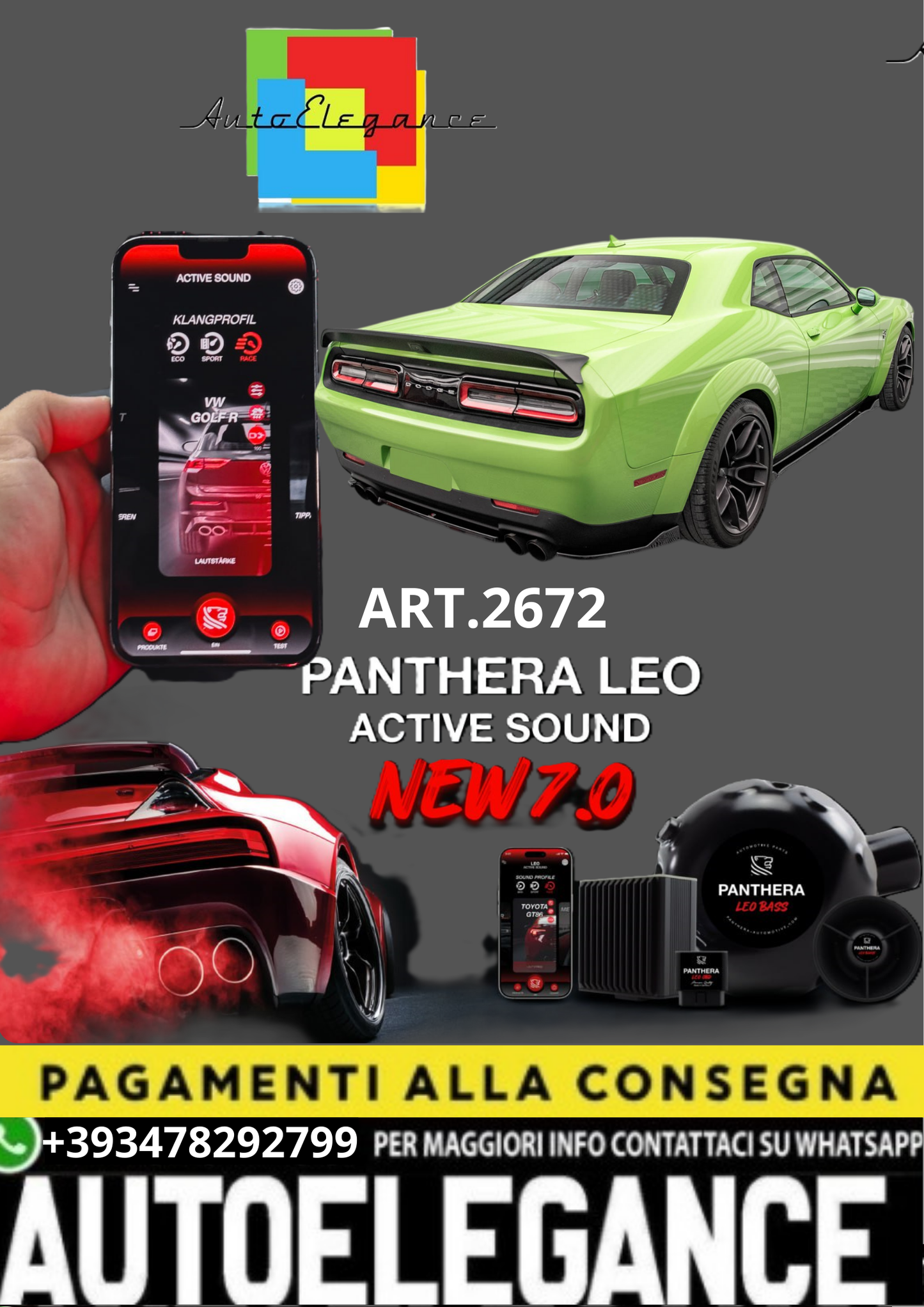 🎀ART.2672 PANTHERA SOUND SYSTEM ADATTO PER Dodge Challenger SRT 🎀