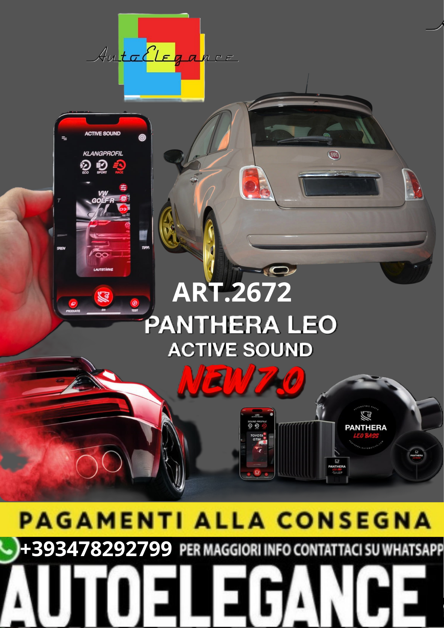 🎀ART.2672 PANTHERA SOUND SYSTEM ADATTO PER FIAT 500 HATCHBACK SPORT🎀