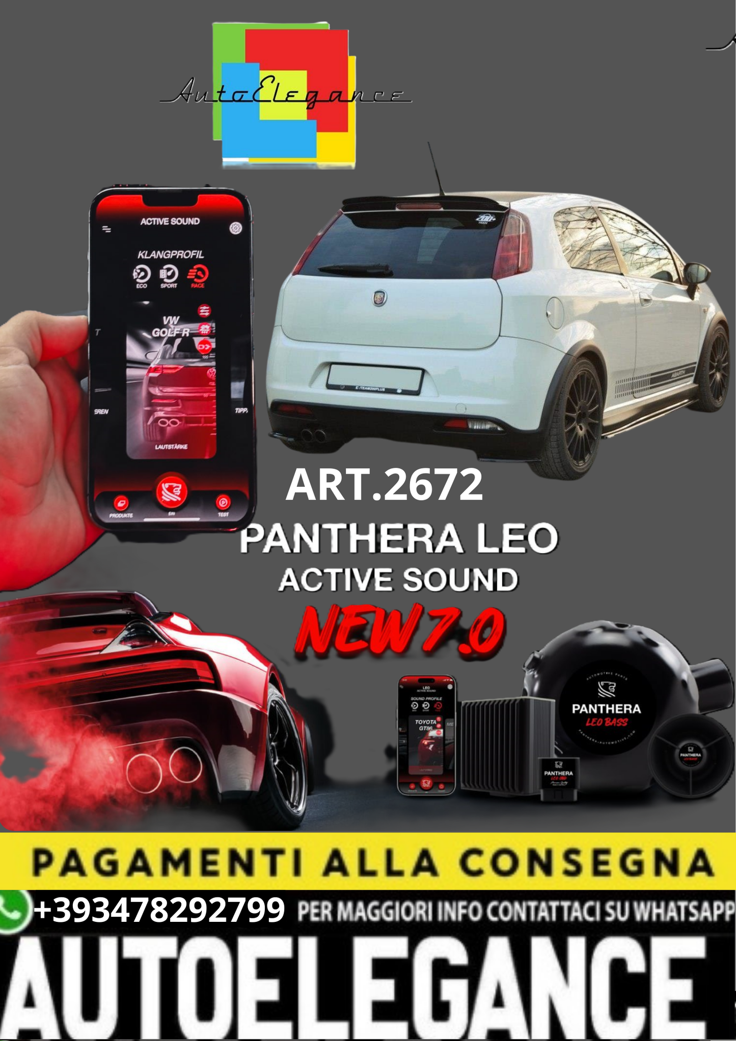🎀ART.2672 PANTHERA SOUND SYSTEM ADATTO PER   FIAT GRANDE PUNTO ABARTH🎀