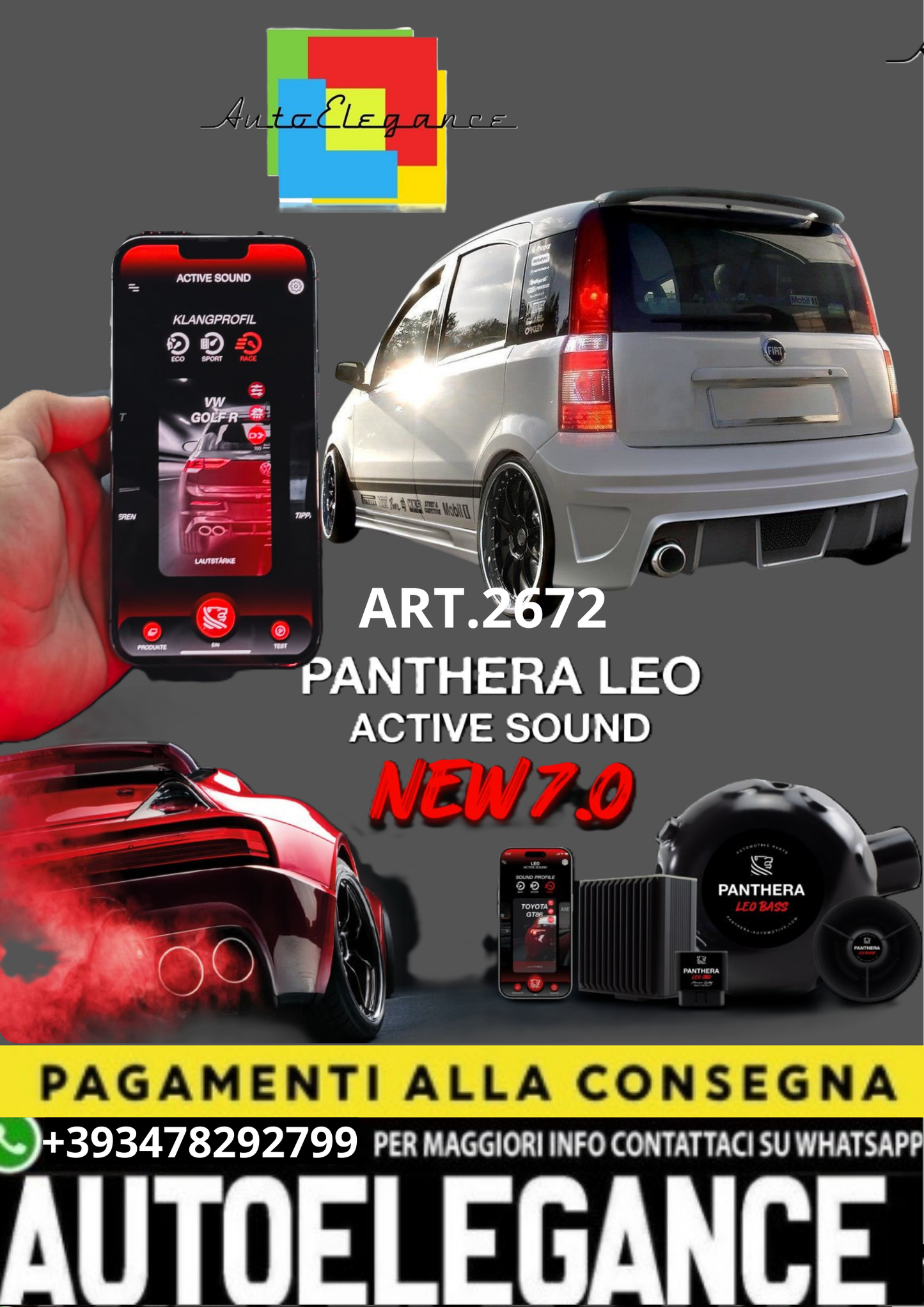 🎀ART.2672 PANTHERA SOUND SYSTEM ADATTO PER   FIAT PANDA < RACER >🎀